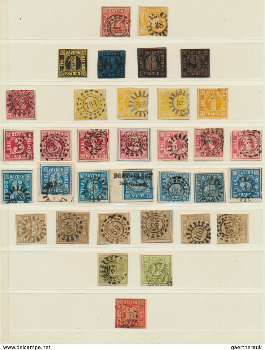 31197 Bayern - Marken Und Briefe: 1850-1920, Bayern-Bestand In 4 Alben Ab Quadratausgaben, In Der Pfennigz - Sonstige & Ohne Zuordnung