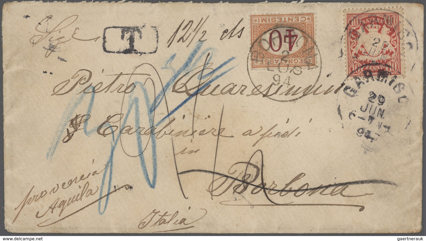 31201 Bayern - Marken und Briefe: 1875/1920 Schöner Posten von 37 un(ter)frankierten Bayern-Belegen mit NA