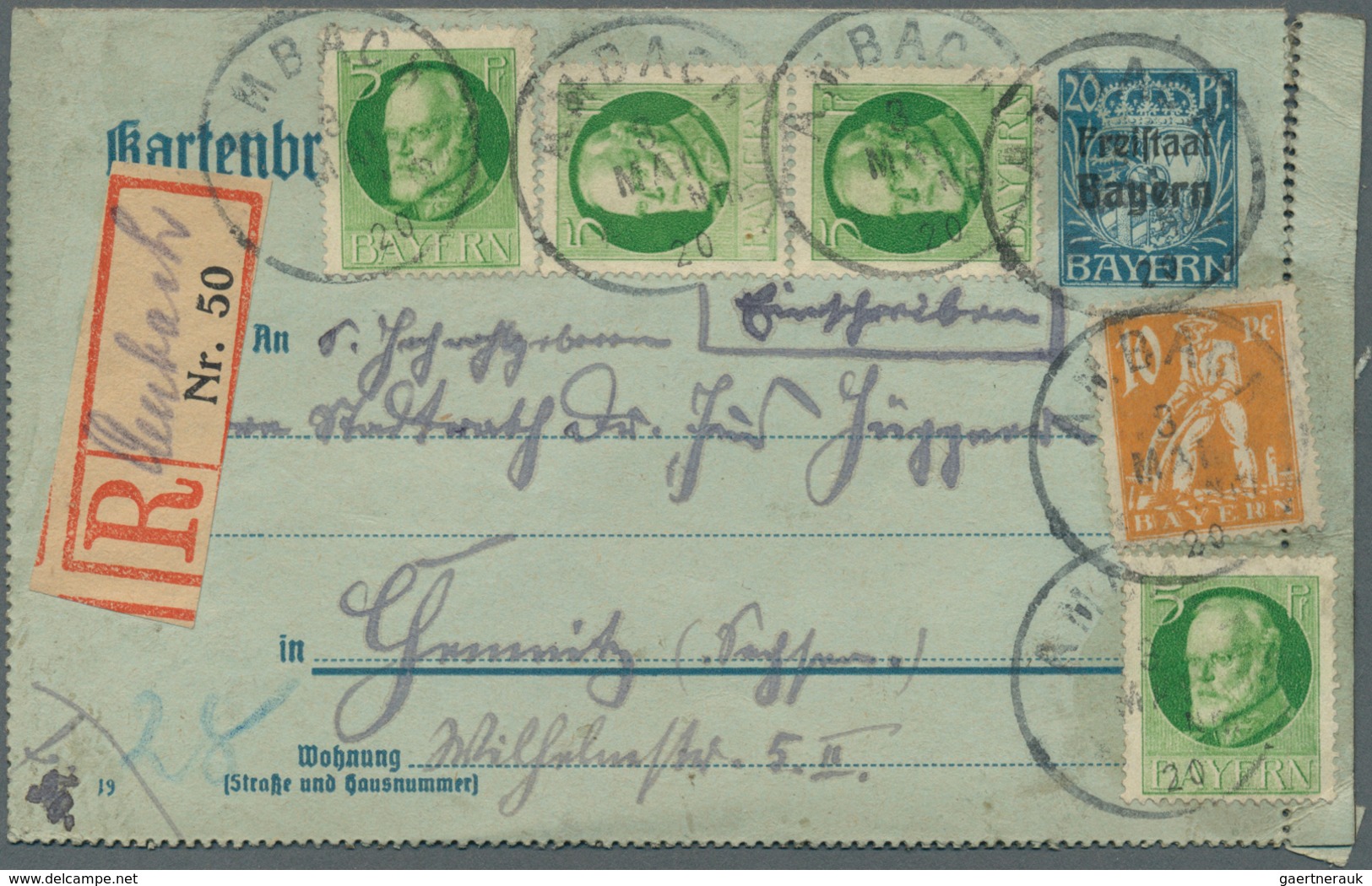 31206 Bayern - Marken und Briefe: 1887/1920, Partie von 37 Briefen, Karten und gebrauchten Ganzsachen, dab