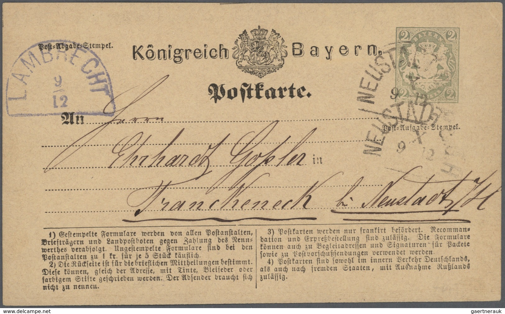 31224 Bayern - Ganzsachen: 1870/1920, Vielseitige Partie Von über 100 Meist Gebrauchten Ganzsachen, Vorwie - Autres & Non Classés
