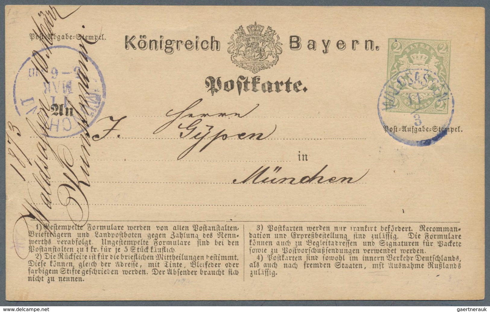 31226 Bayern - Ganzsachen: 1873/1920 Ca., Interessante Slg. Mit Ca.180 Gebrauchten Ganzsachen, Dabei Postk - Andere & Zonder Classificatie