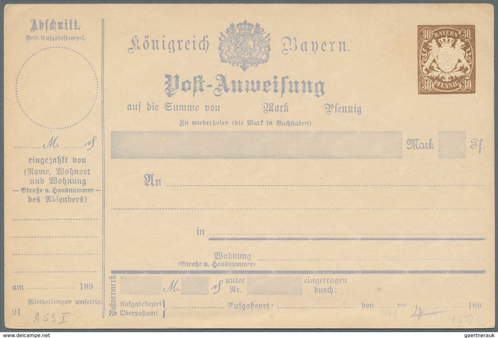 31232 Bayern - Ganzsachen: 1874/1920, Sauberer Posten von über 90 ungebrauchten Ganzsachen in frischer Erh