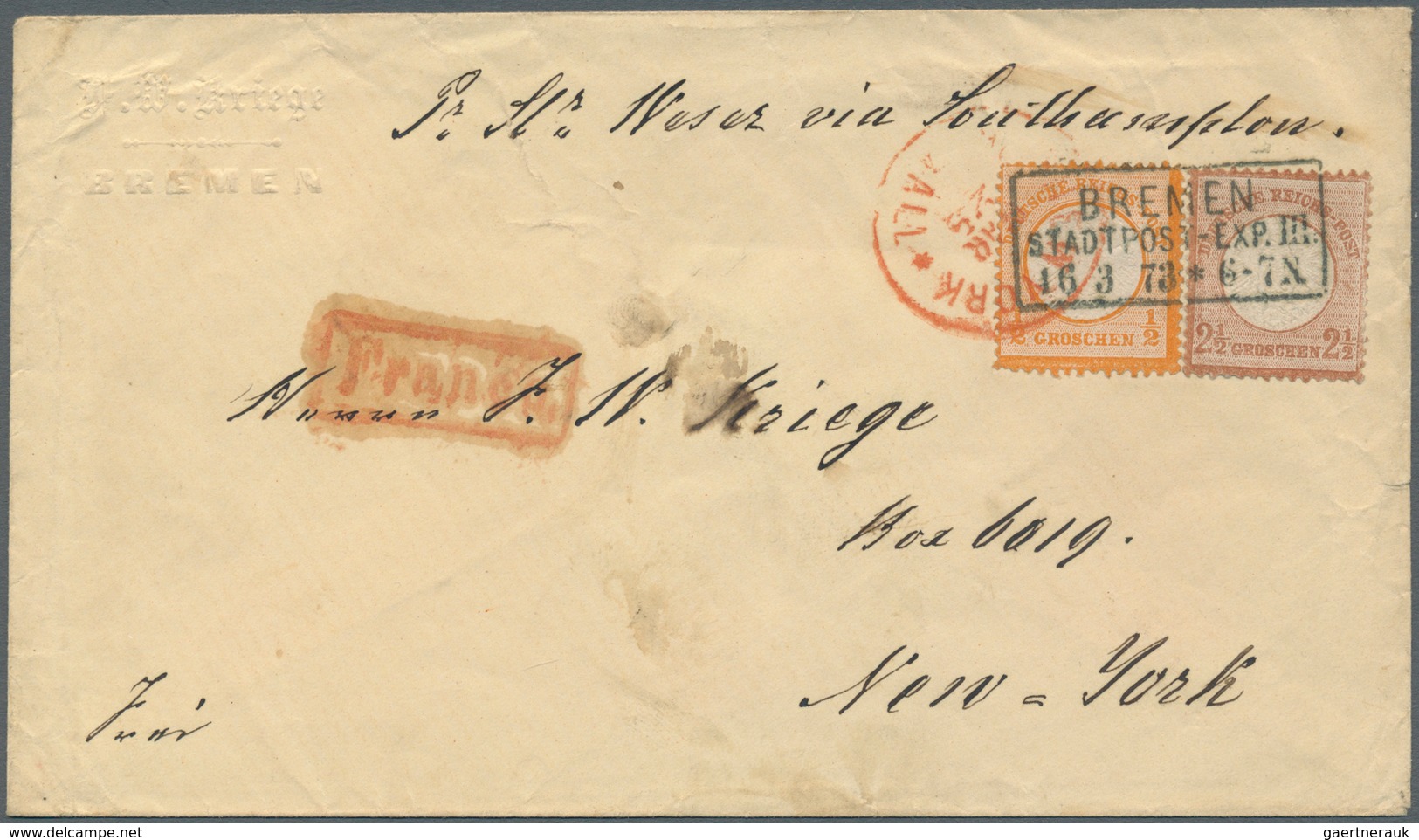 31251 Bremen - Marken Und Briefe: 1849/1875, Interessante Sammlung "Briefverkehr Bremen - USA" Mit Ca. 65 - Bremen