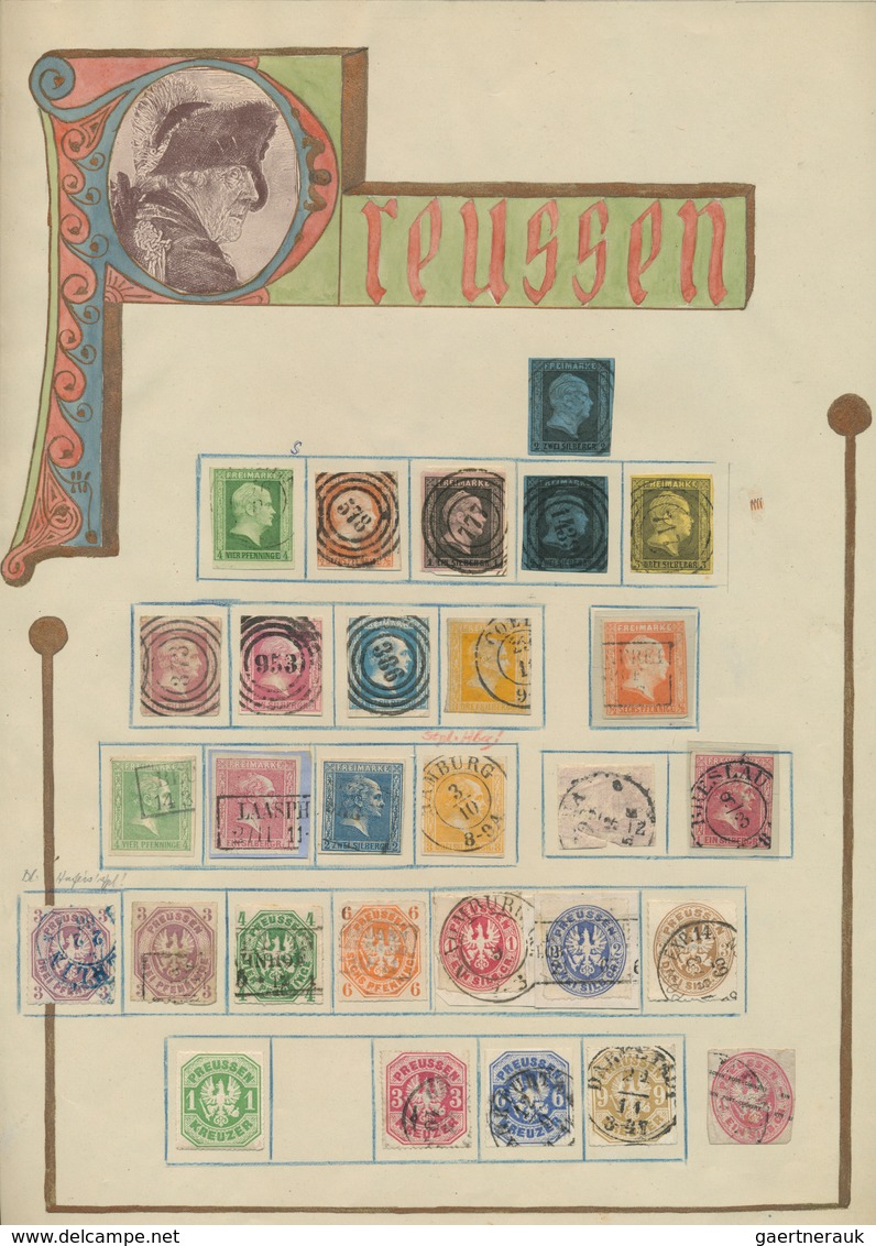 31297 Preußen - Marken Und Briefe: 1850/1867, Urige Sammlung Auf Albenblättern, Dabei Insbesondere Guter T - Sonstige & Ohne Zuordnung