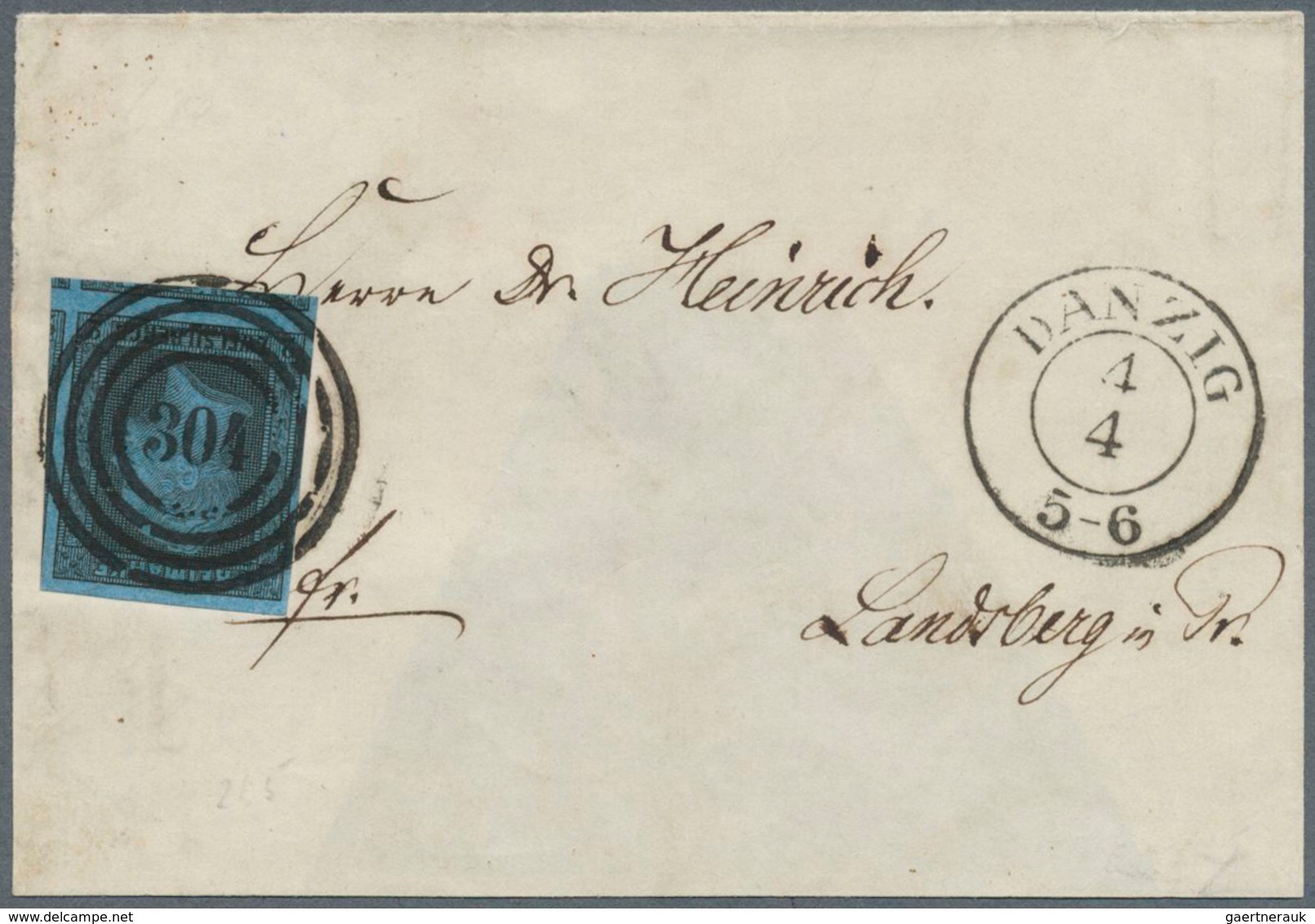 31303 Preußen - Stempel: 1850/1863, DANZIG, Stempel-Slg. Mit Nummernstempeln Bzw. Ortsstempeln Auf 5 Frank - Andere & Zonder Classificatie