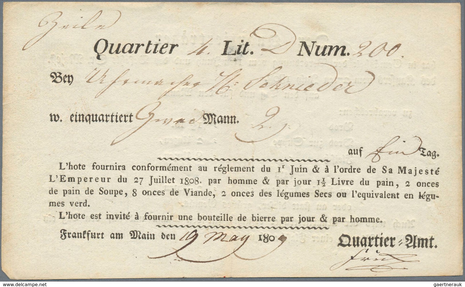 31313 Thurn & Taxis - Vorphilatelie: 1806/1813, FRANKFURT A. M..17 Quartierscheine Für Französische Soldat - Vorphilatelie