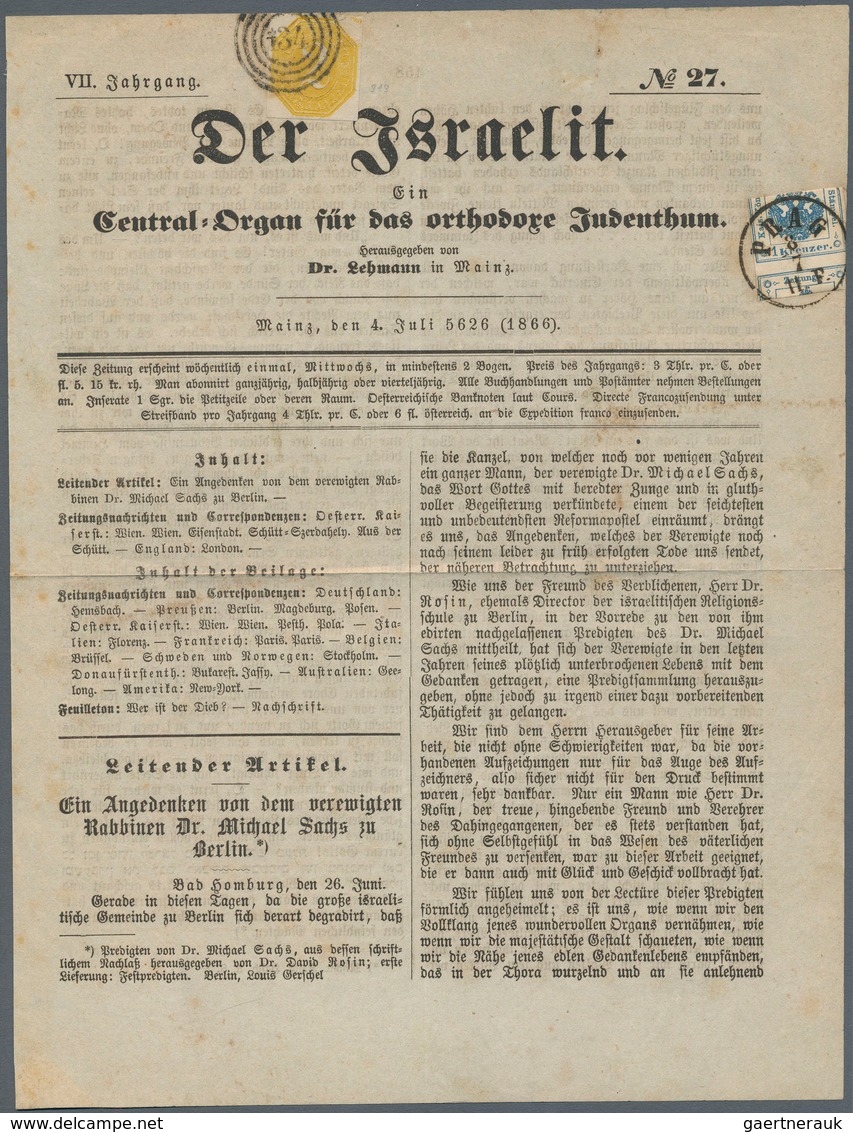 31318 Thurn & Taxis - Marken und Briefe: 1852/1867, THURN UND TAXIS IN RHEINHESSEN WÄHREND DER MARKENZEIT