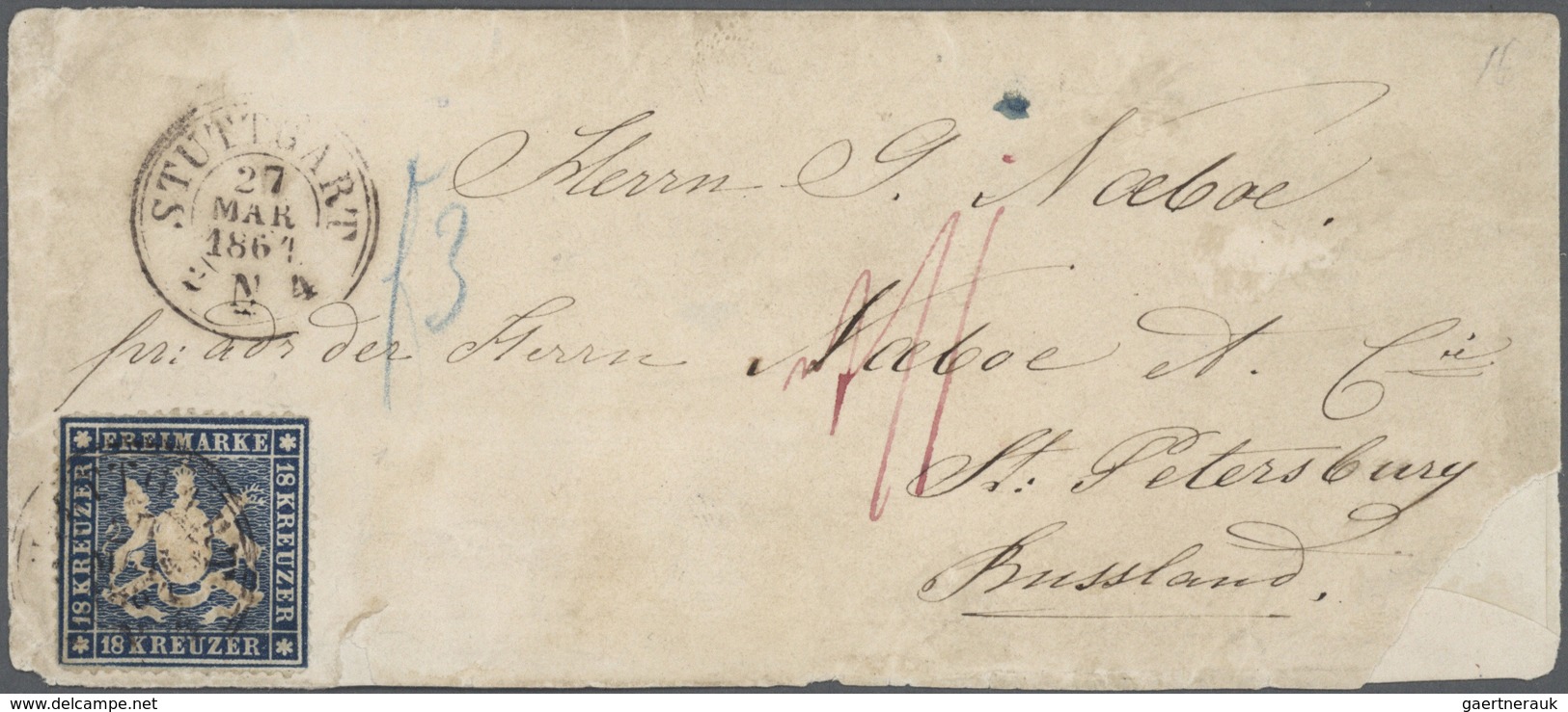 31332 Württemberg - Marken und Briefe: 1850/1874, interessante Sammlung von ca. 400 Belegen der Kreuzerzei