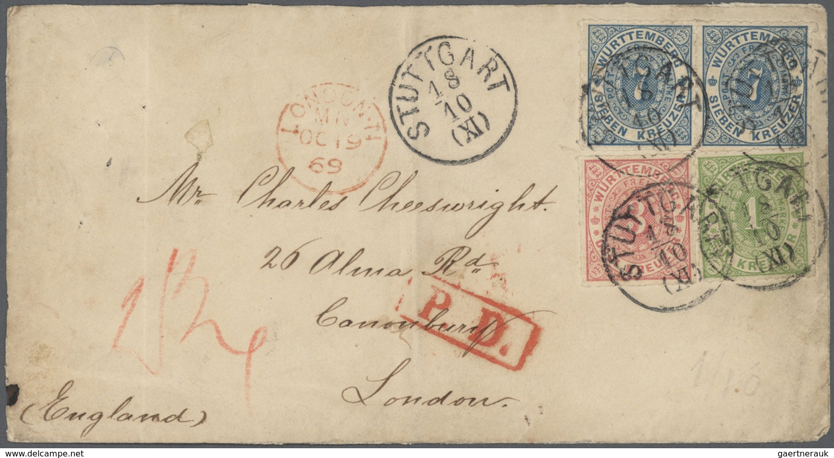 31332 Württemberg - Marken und Briefe: 1850/1874, interessante Sammlung von ca. 400 Belegen der Kreuzerzei