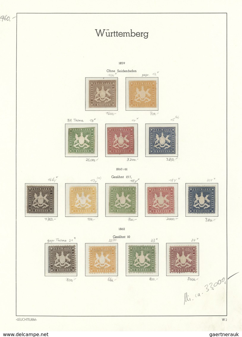 31333 Württemberg - Marken Und Briefe: 1851/1923, FAST KOMPLETTE UNGEBRAUCHTE Württemberg-Sammlung Nach Ha - Sonstige & Ohne Zuordnung