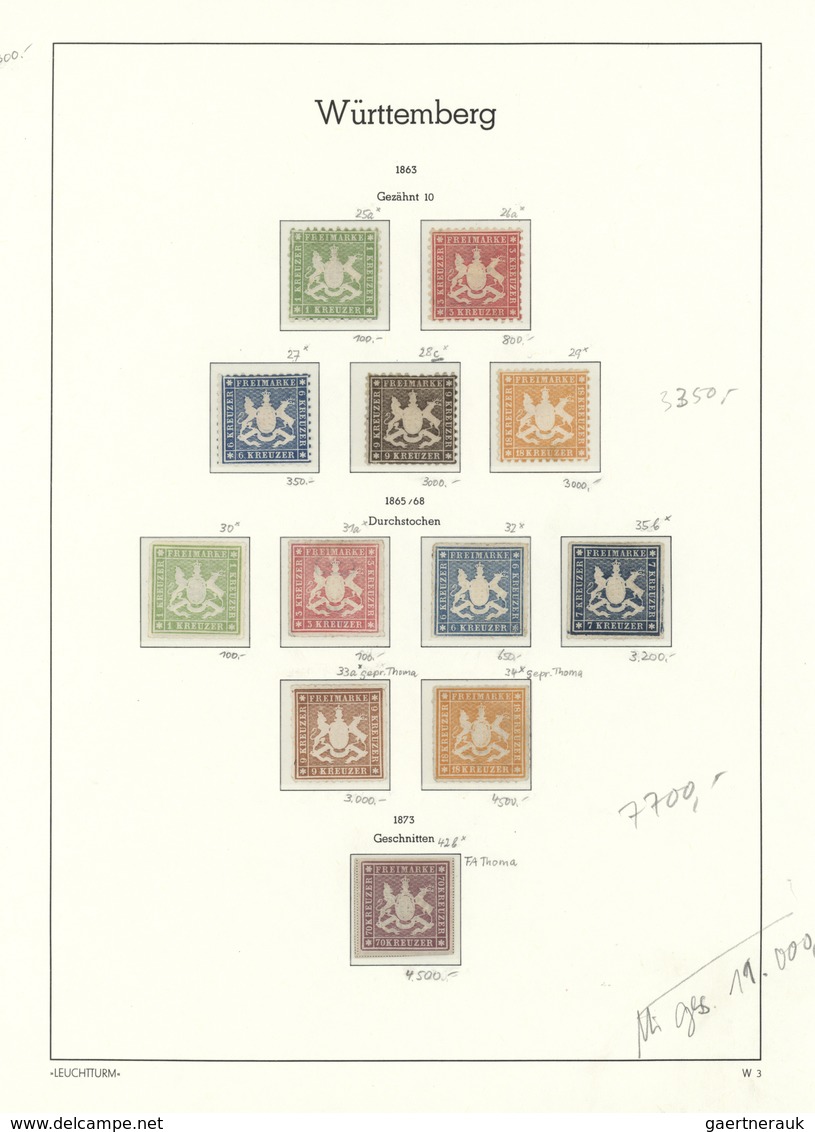 31333 Württemberg - Marken und Briefe: 1851/1923, FAST KOMPLETTE UNGEBRAUCHTE Württemberg-Sammlung nach Ha