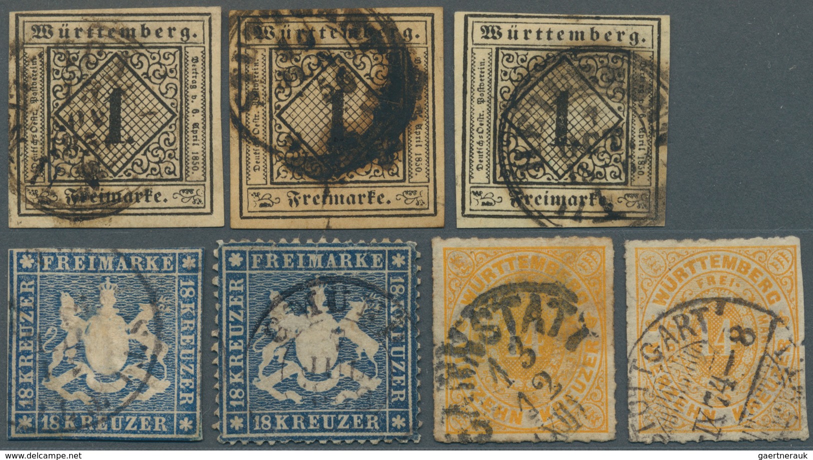 31341 Württemberg - Marken Und Briefe: 1851/1874, Gestempelte Partie Der Kreuzer-Zeit Auf Steckkarten, (te - Andere & Zonder Classificatie