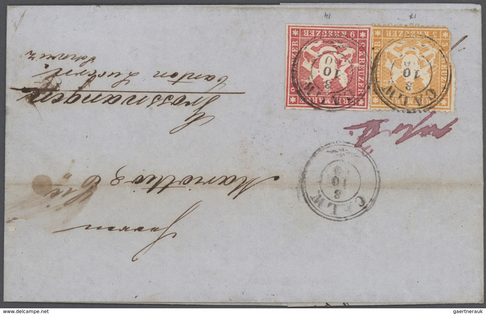 31346 Württemberg - Marken und Briefe: 1851/75 (ca.), Tolle Briefe- und Ganzsachensammlung der Kreuzerzeit