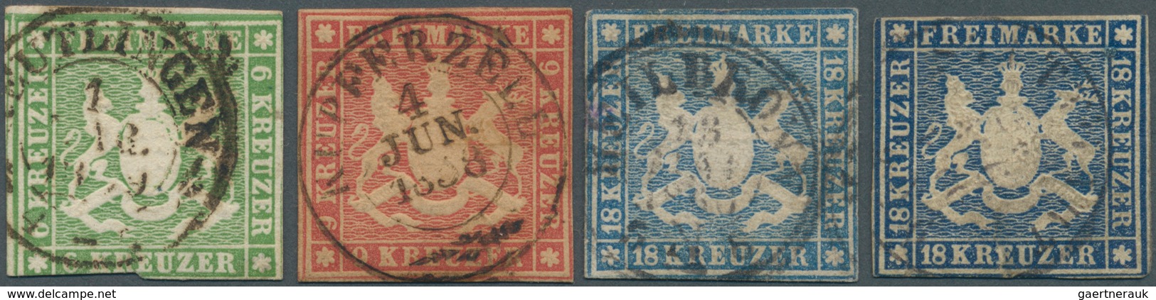 31350 Württemberg - Marken Und Briefe: 1857/1860, Lot Von Vier Werten Dabei MiNr. 10 (1.600,- ?), 15 (1.50 - Andere & Zonder Classificatie