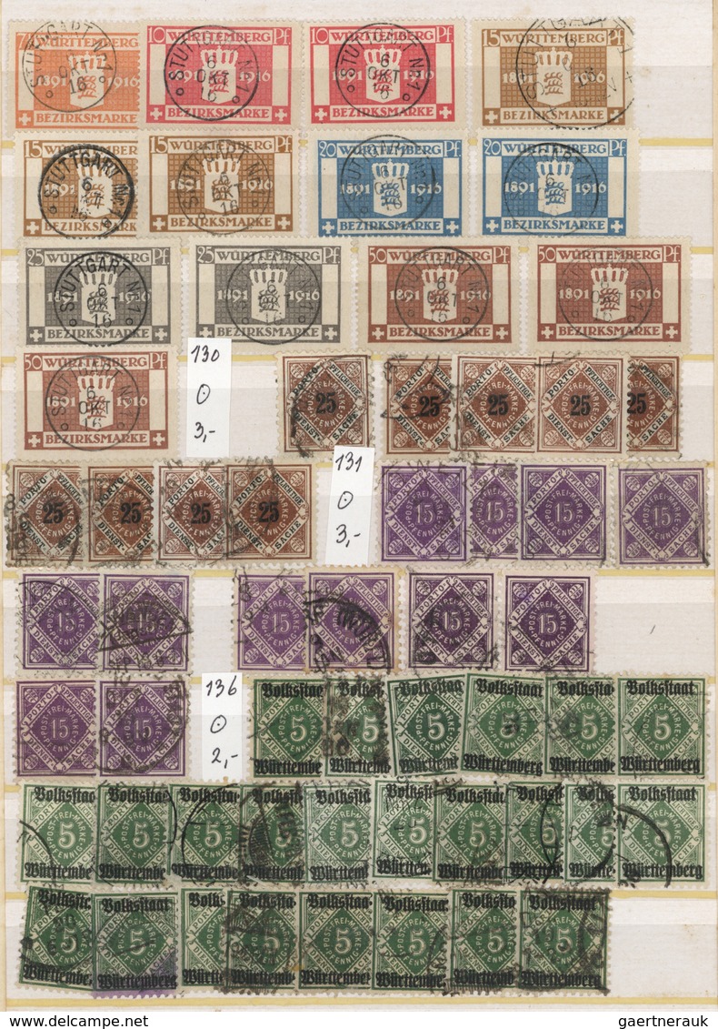 31358 Württemberg - Marken Und Briefe: 1880/1923 (ca.), Gestempelter Bestand Der Von Fast 1.200 Marken Der - Sonstige & Ohne Zuordnung