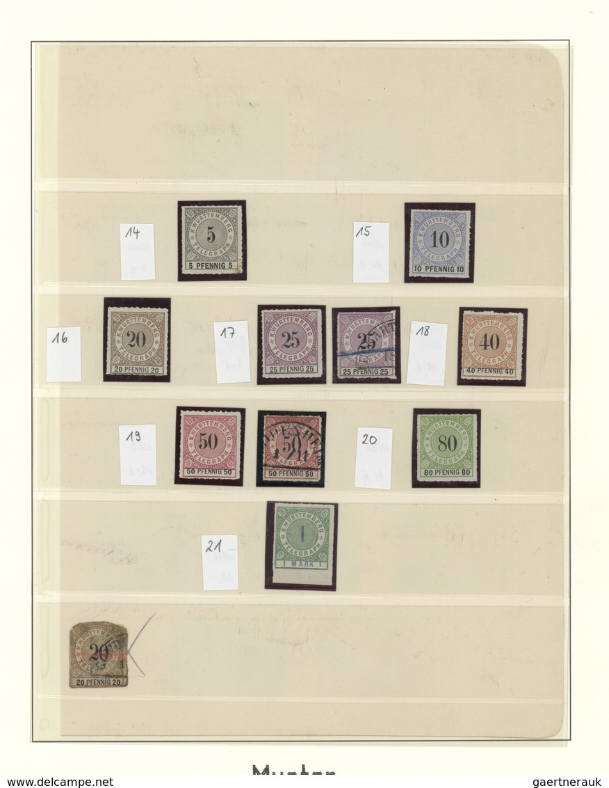31362 Württemberg - Telegrafenmarken: 1875/80, Sammlung Von 21 Telegraphenmarken Gestempelt Und Ungebrauch - Autres & Non Classés