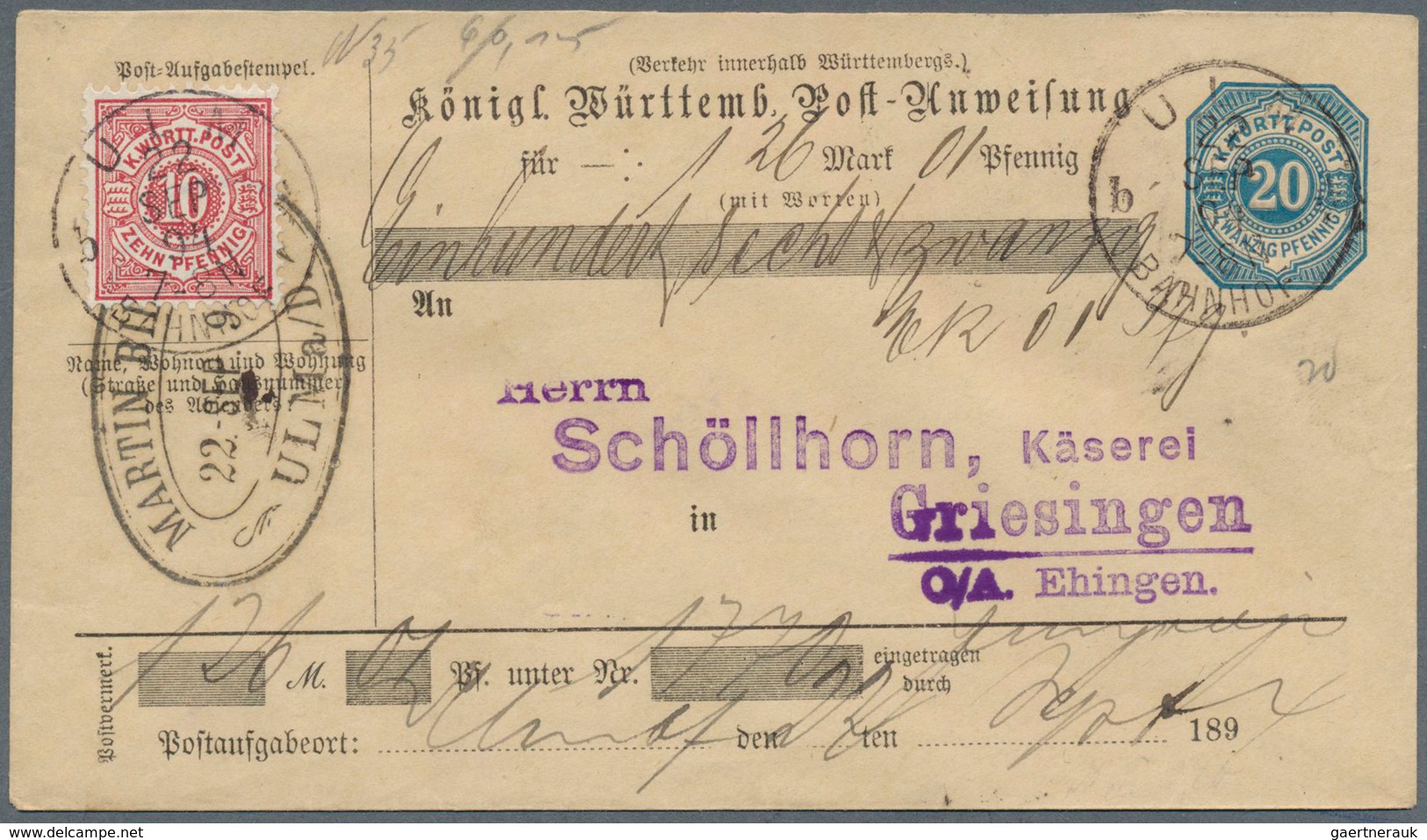 31368 Württemberg - Ganzsachen: 1865/1920 Ca., Interessante Slg. Mit Ca.160 Gebrauchten Ganzsachen, Beginn - Andere & Zonder Classificatie