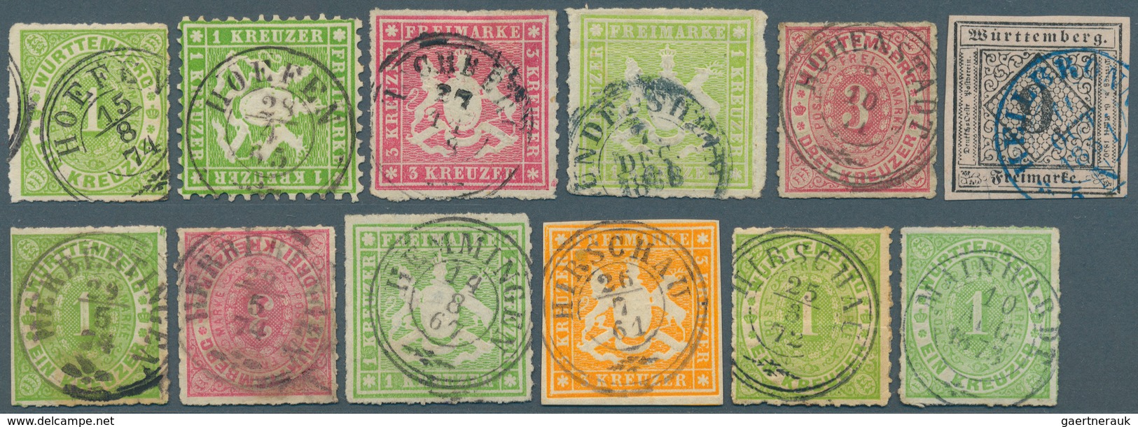 31376 Württemberg - Stempel: 1851/1874. Sehr umfangreiche STEMPELSAMMLUNG mit über 1.400 Stück (n.A.d.E.)