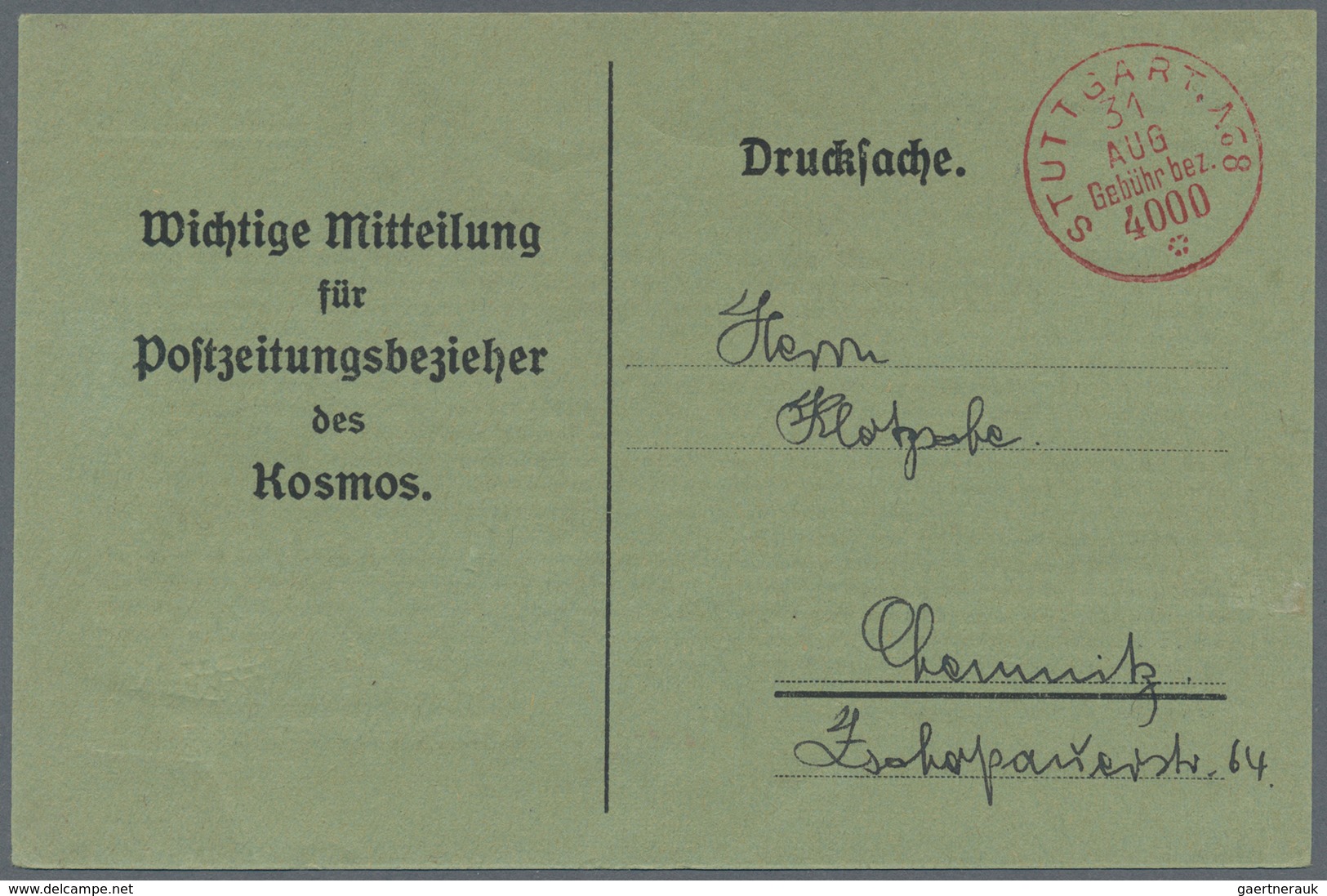 31378 Württemberg - Stempel: FRANCO-STEMPEL: 1898/1948, Sammlung Von Ca. 100 Belegen Von Stuttgart, Cannst - Sonstige & Ohne Zuordnung