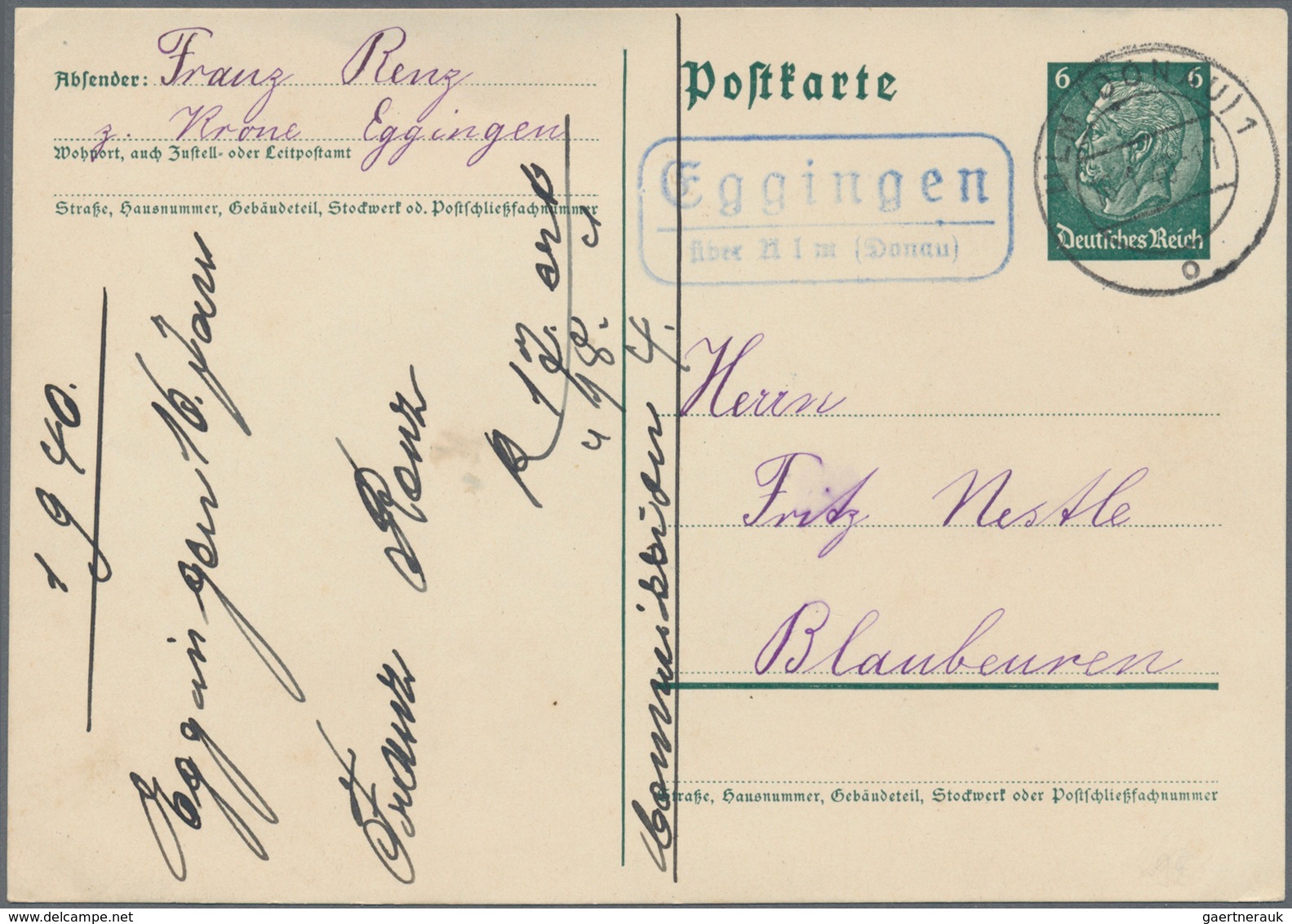 31381 Württemberg - Stempel: LANDPOST-STEMPEL: 1933/1945, Sammlung Von Ca. 40 Belegen (einige Vorderseiten - Andere & Zonder Classificatie