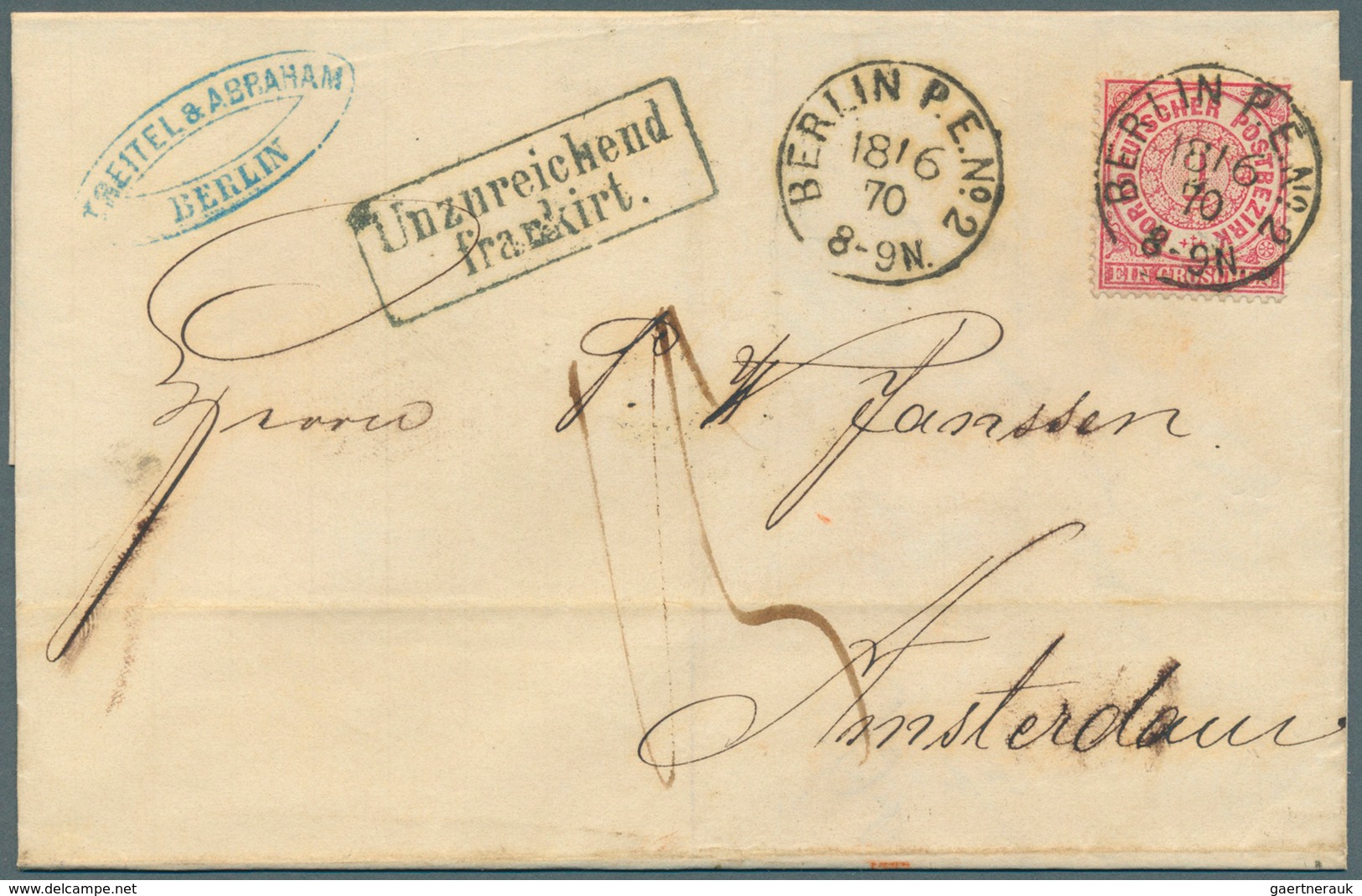 31391 Norddeutscher Bund - Marken Und Briefe: 1870/1872, Archivbestand Von Ca. 40 Belegen Nach Amsterdam, - Andere & Zonder Classificatie