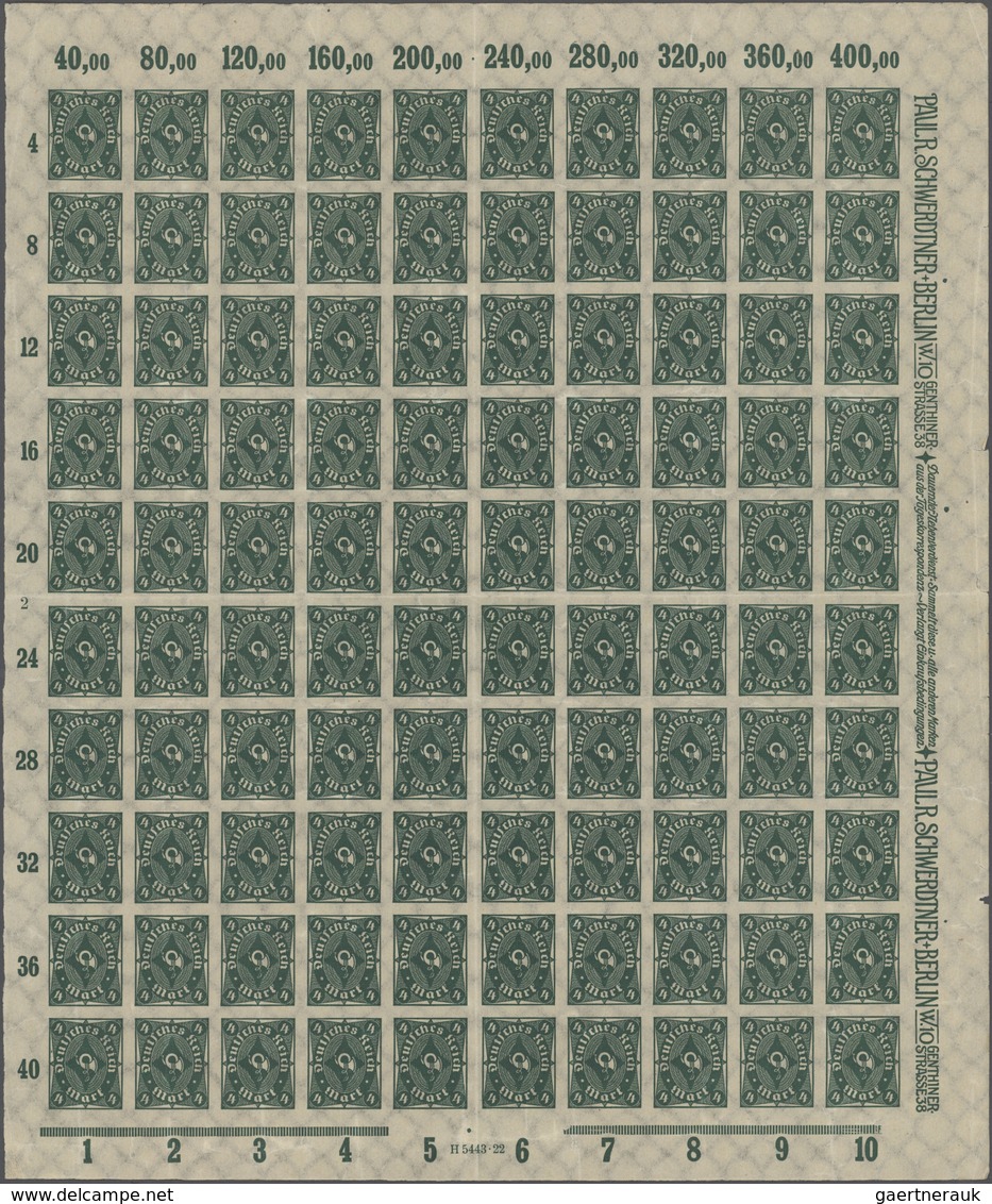 31580 Deutsches Reich - Inflation: 1922, Posthorn 4 Mark Dunkelgrün, WZ 2 UNGEZÄHNT Im Kompletten 100-er B - Brieven En Documenten