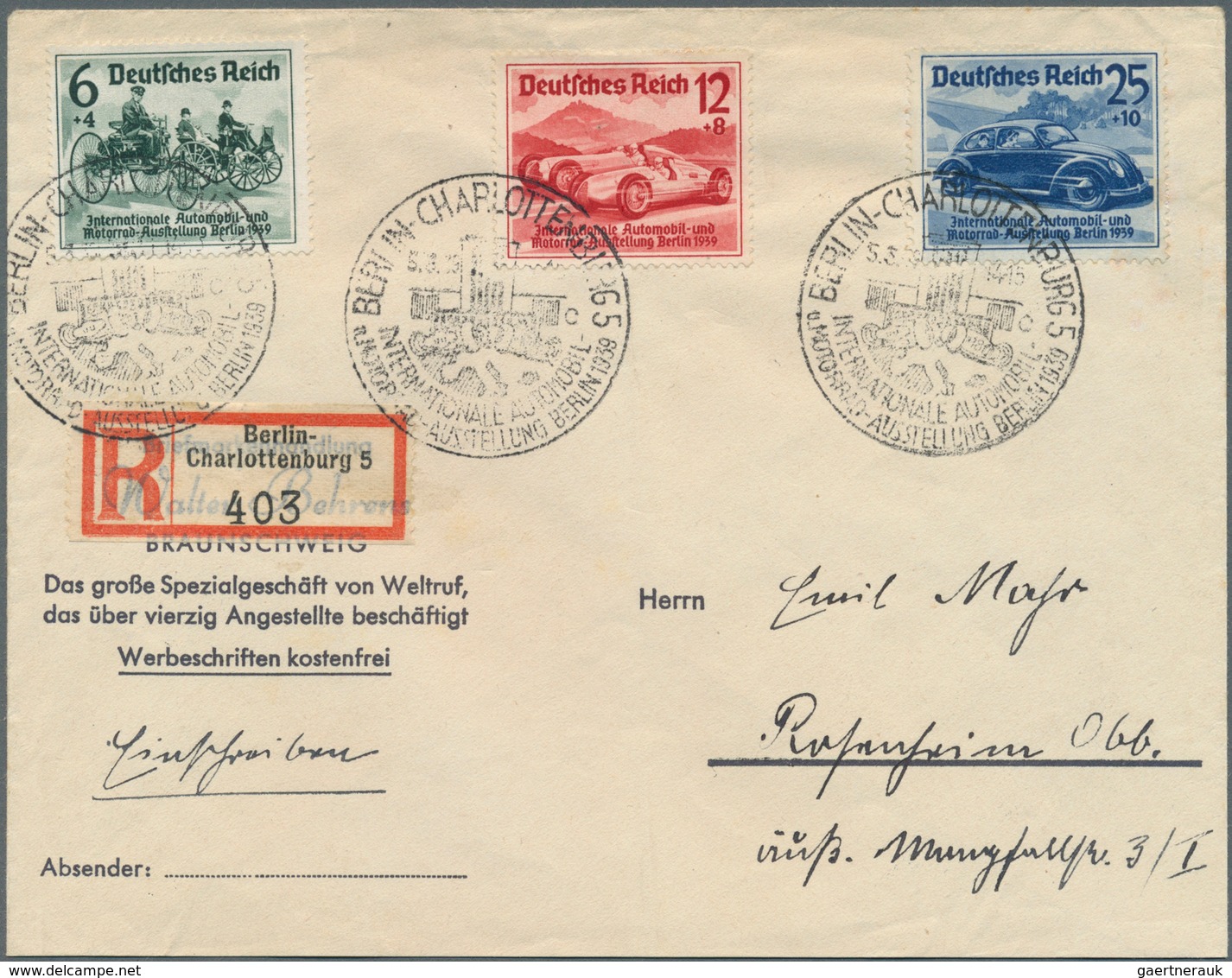 31647 Deutsches Reich - 3. Reich: 1936/1940, Lot Von Sechs Briefen Mit Attraktiven Frankaturen (teils Etwa - Ungebraucht