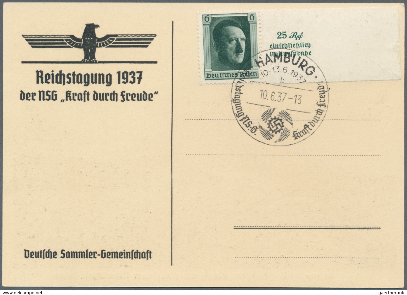 31660 Deutsches Reich - 3. Reich: 1937, Sonderkarte "Reichstagung 1937 Der NSG Kraft Durch Freude", Rs. Fo - Ongebruikt