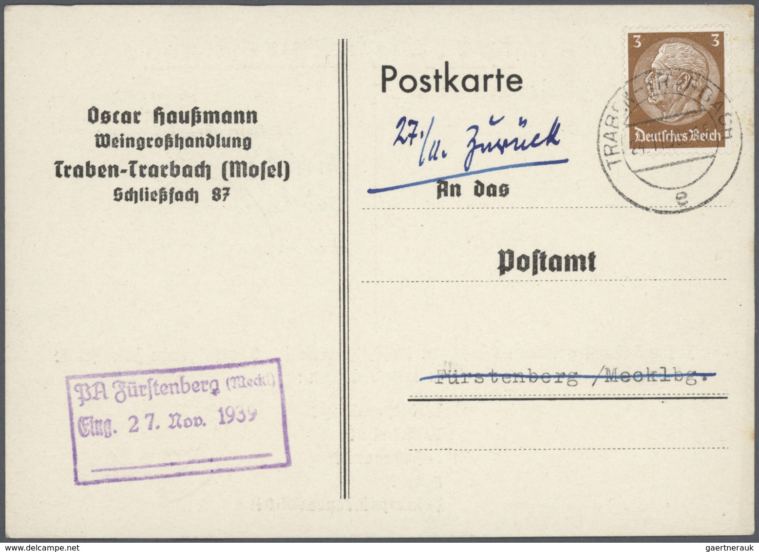 31663 Deutsches Reich - 3. Reich: 1939/1940, Ca. 350 Anschriftenprüfungskarten Von Einem Weinhändler In Tr - Ongebruikt