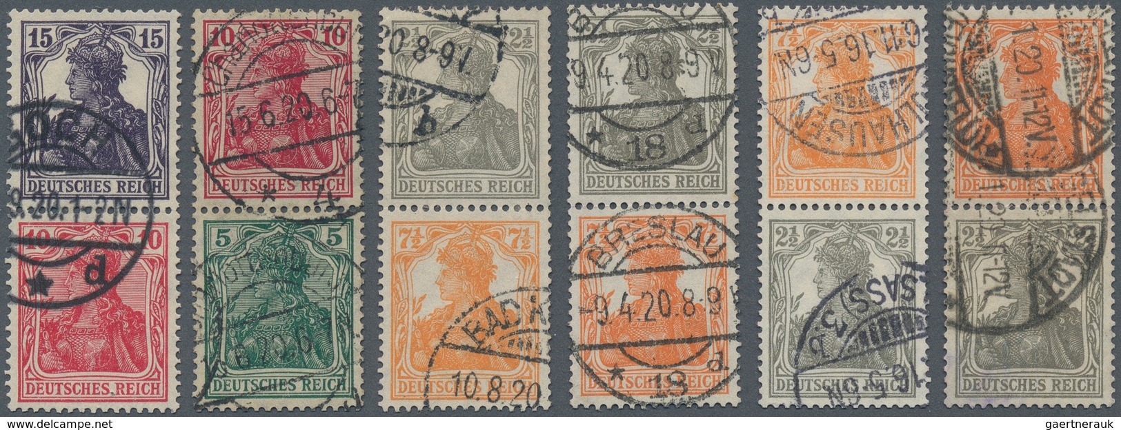 31697 Deutsches Reich - Zusammendrucke: 1920/1921, 16 Gestempelte Zusammendrucke Germania Und Ziffer Mit B - Zusammendrucke