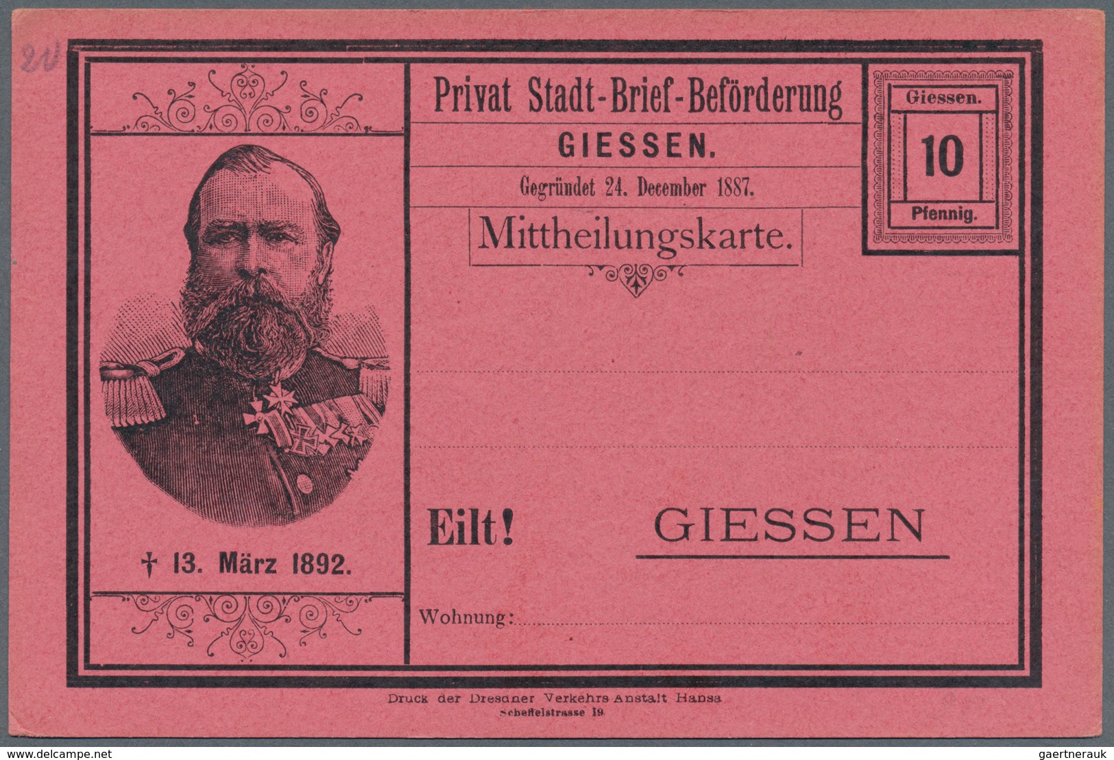 31743 Deutsches Reich - Privatpost (Stadtpost): GIESSEN 1887/92, Umfangreicher Teils Mehrfach Geführter Be - Privatpost