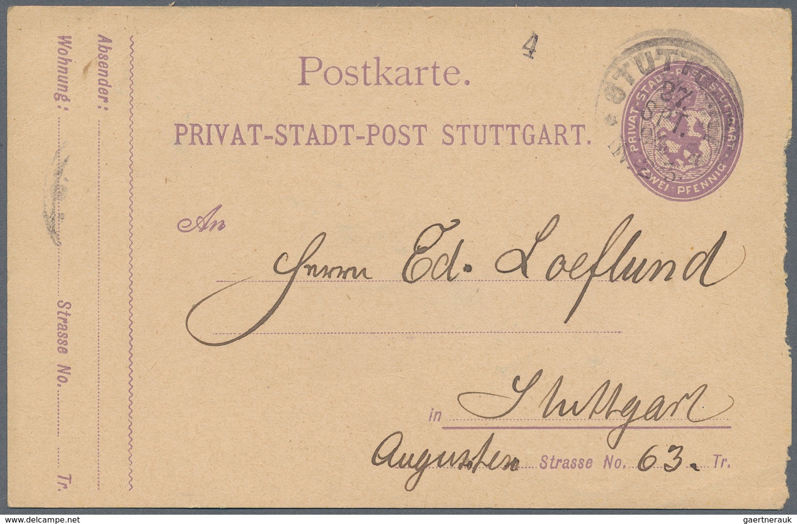 31751 Deutsches Reich - Privatpost (Stadtpost): STUTTGART: Sammlung Von Ca. 68 Belegen, Meist Ganzsachen, - Privatpost