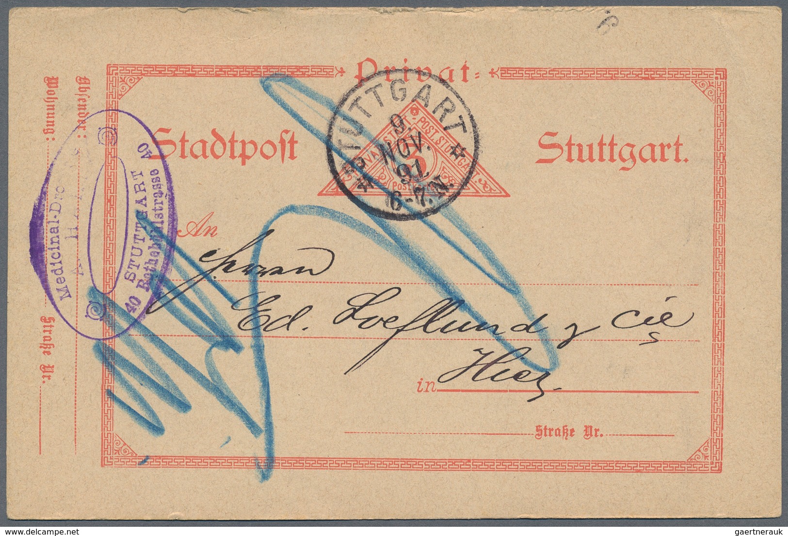 31751 Deutsches Reich - Privatpost (Stadtpost): STUTTGART: Sammlung Von Ca. 68 Belegen, Meist Ganzsachen, - Privatpost