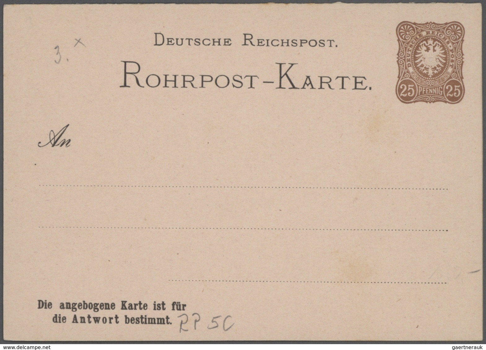 31761 Deutsches Reich - Ganzsachen: 1876/1945, ROHRPOST-KARTEN: Partie Von Ca. 30 Ganzsachenkarten Ungebra - Andere & Zonder Classificatie