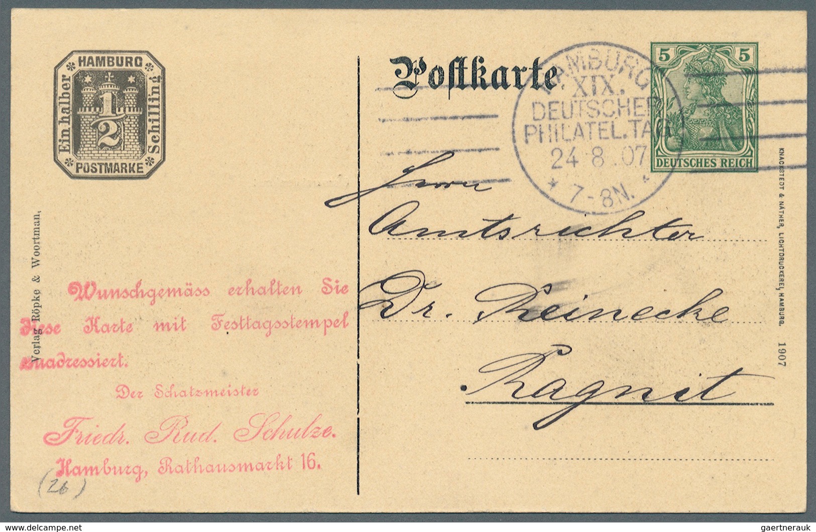 31793 Deutsches Reich - Privatganzsachen: 1907, Lot Von 23 Privat-Postkarten 5 Pf Germania "19. Dt. Philat - Andere & Zonder Classificatie