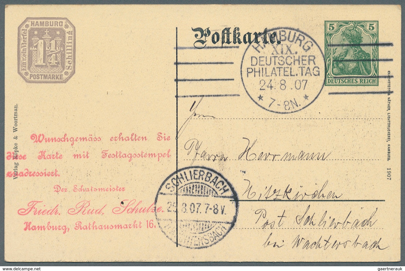 31793 Deutsches Reich - Privatganzsachen: 1907, Lot Von 23 Privat-Postkarten 5 Pf Germania "19. Dt. Philat - Andere & Zonder Classificatie