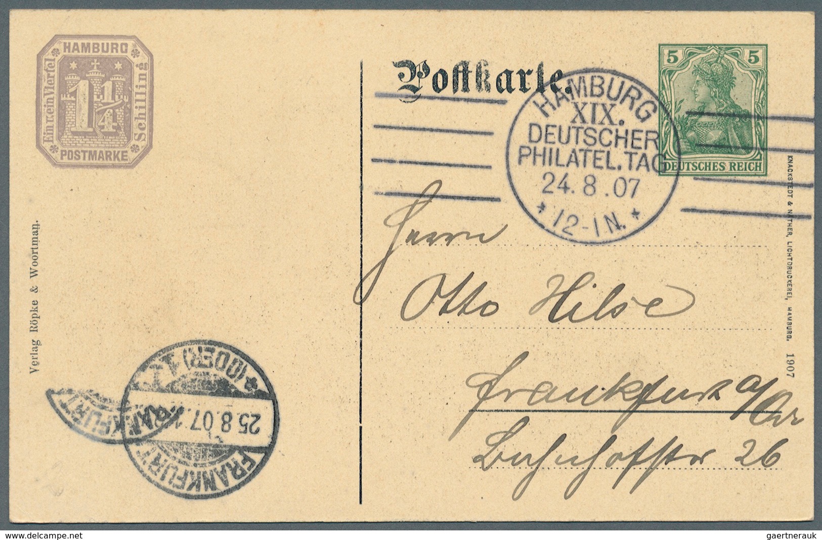 31793 Deutsches Reich - Privatganzsachen: 1907, Lot Von 23 Privat-Postkarten 5 Pf Germania "19. Dt. Philat - Andere & Zonder Classificatie