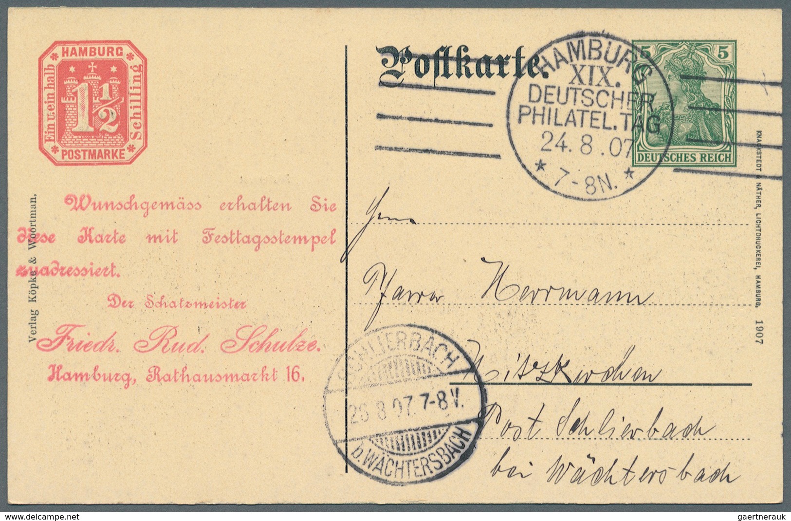 31793 Deutsches Reich - Privatganzsachen: 1907, Lot von 23 Privat-Postkarten 5 Pf Germania "19. Dt. Philat