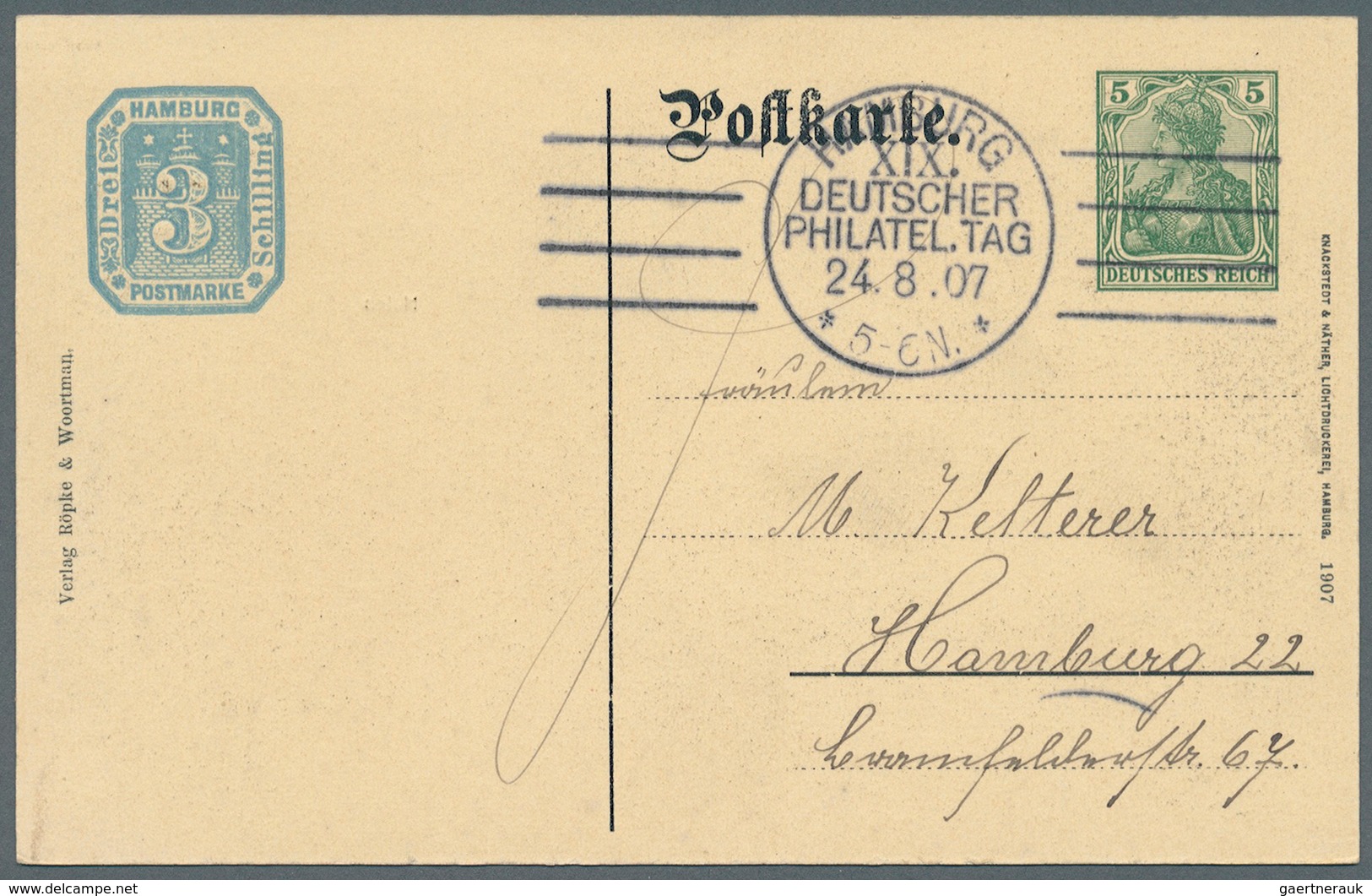 31793 Deutsches Reich - Privatganzsachen: 1907, Lot von 23 Privat-Postkarten 5 Pf Germania "19. Dt. Philat