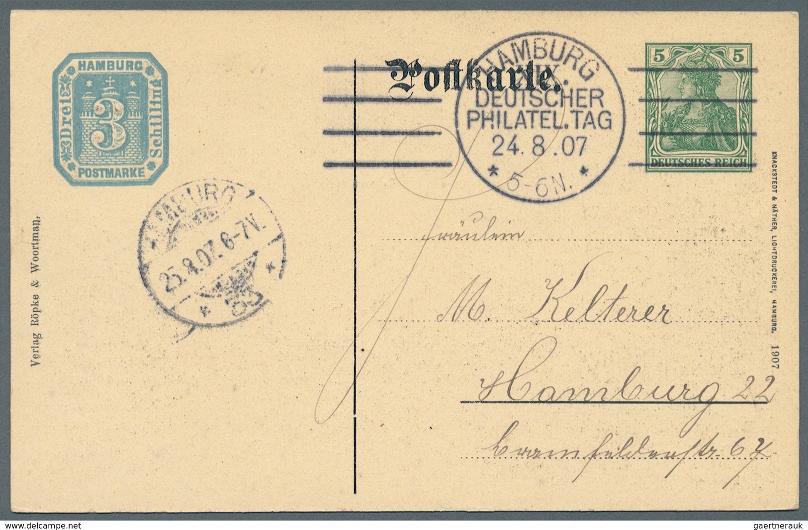 31793 Deutsches Reich - Privatganzsachen: 1907, Lot von 23 Privat-Postkarten 5 Pf Germania "19. Dt. Philat