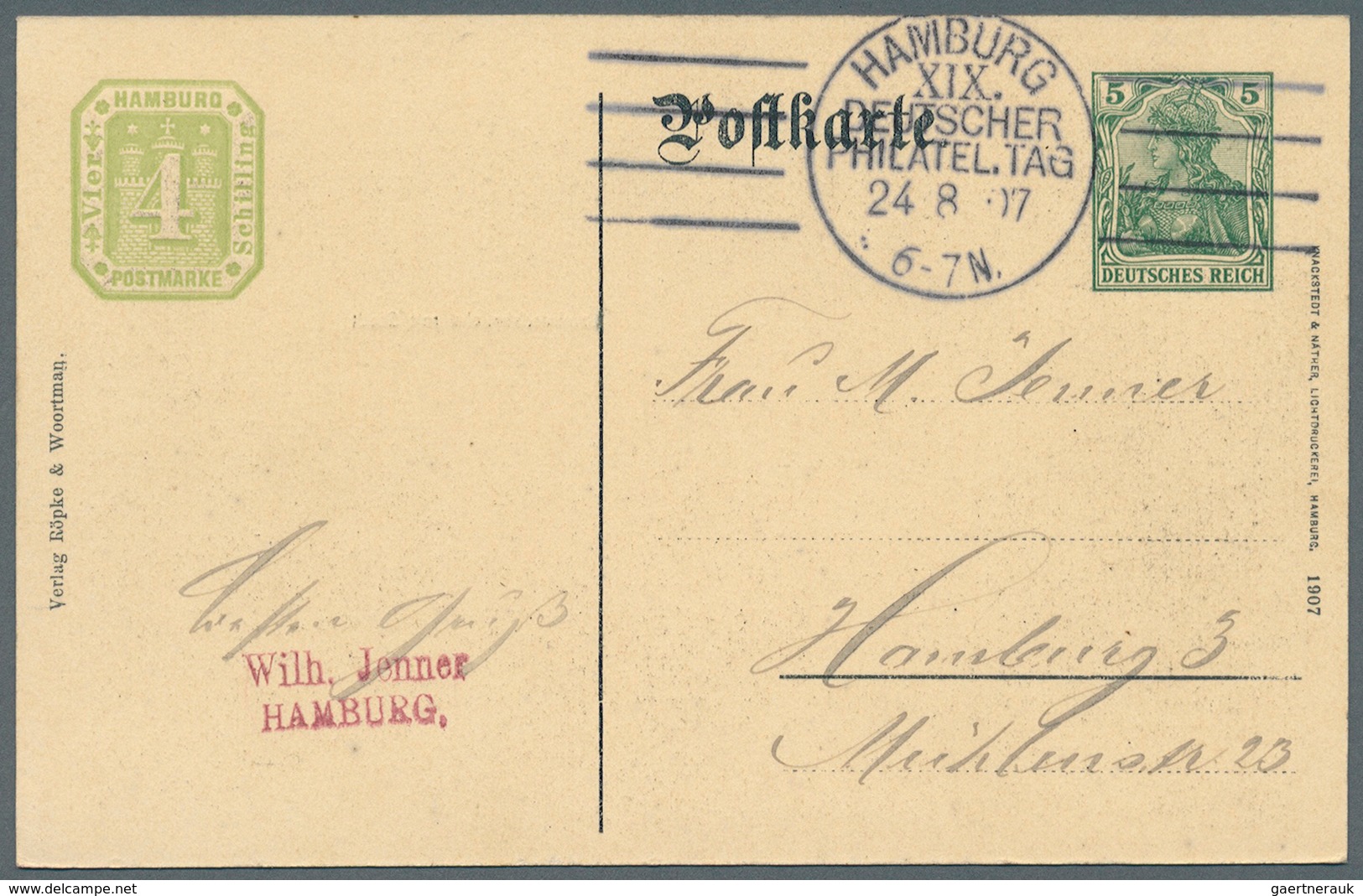 31793 Deutsches Reich - Privatganzsachen: 1907, Lot von 23 Privat-Postkarten 5 Pf Germania "19. Dt. Philat