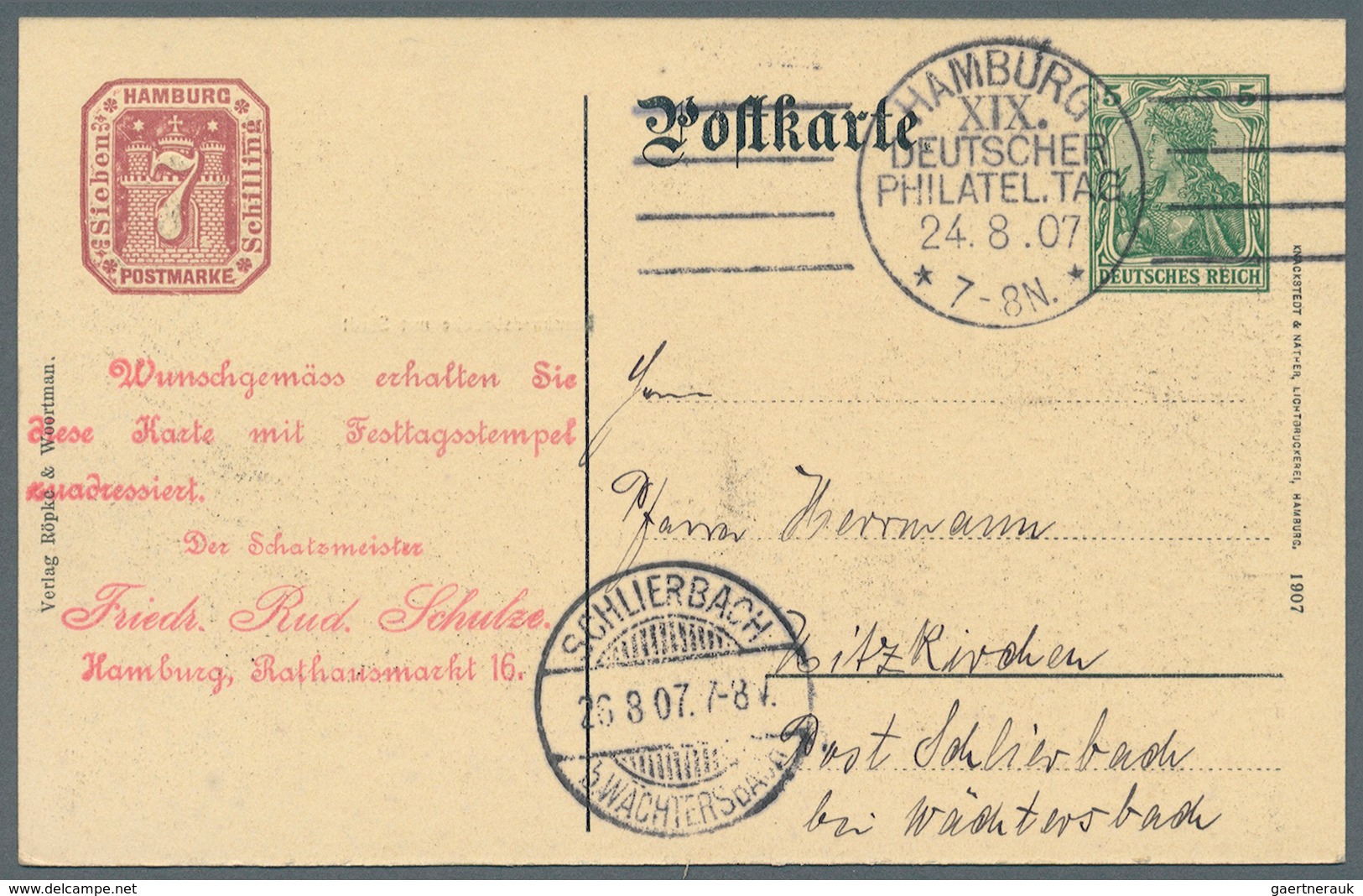 31793 Deutsches Reich - Privatganzsachen: 1907, Lot von 23 Privat-Postkarten 5 Pf Germania "19. Dt. Philat