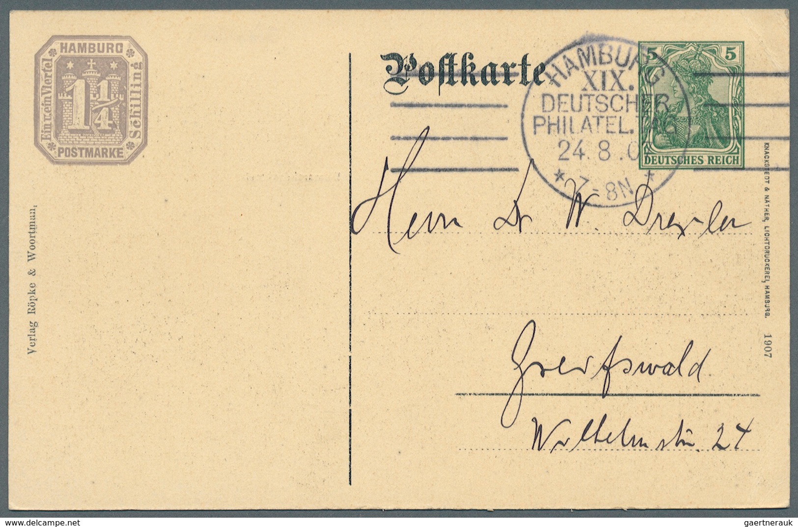 31793 Deutsches Reich - Privatganzsachen: 1907, Lot von 23 Privat-Postkarten 5 Pf Germania "19. Dt. Philat