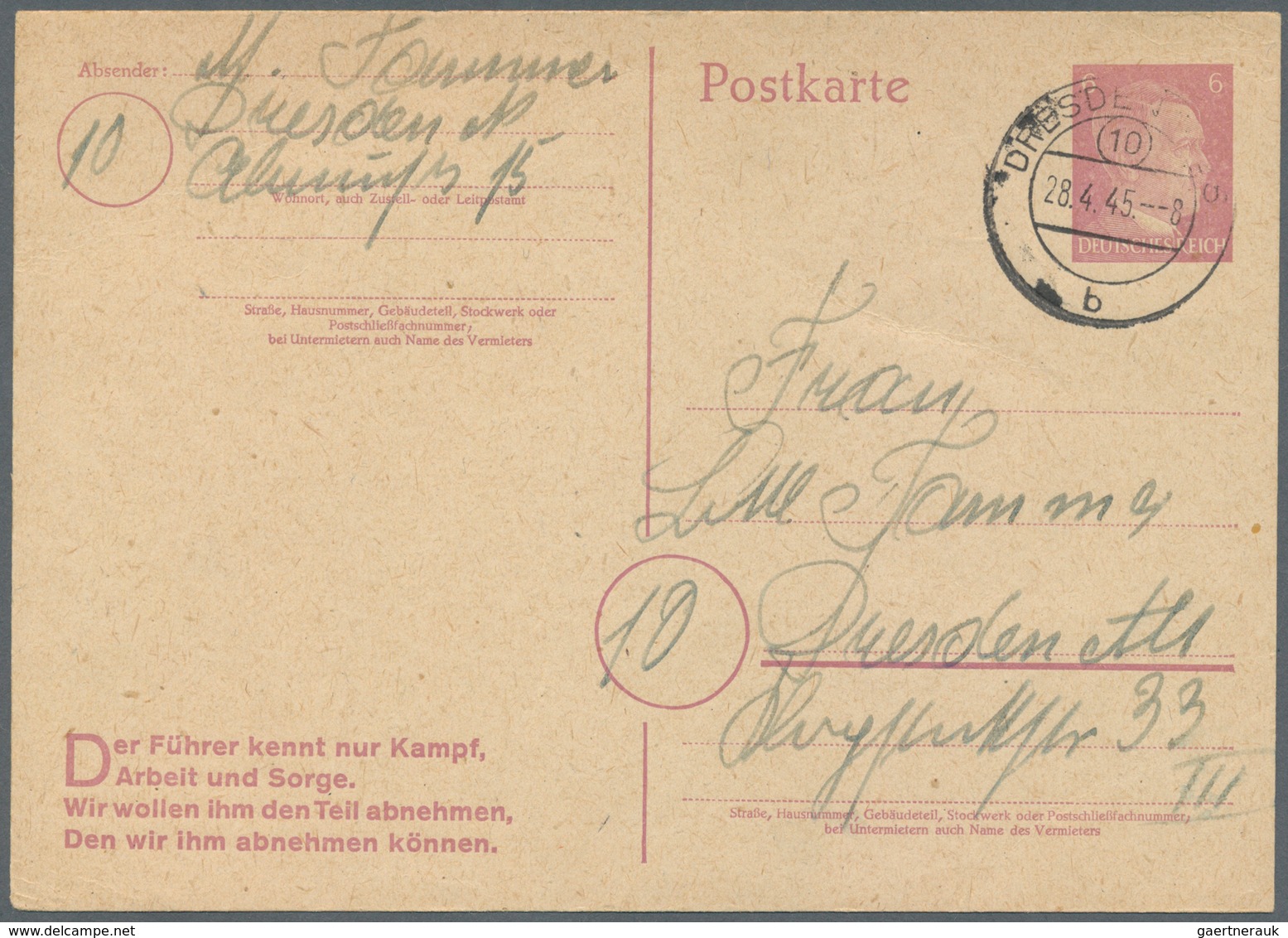 31809 Deutsches Reich - Besonderheiten: 1933/1945, Belege und Dokumente abseits der reinen Markenfrankatur