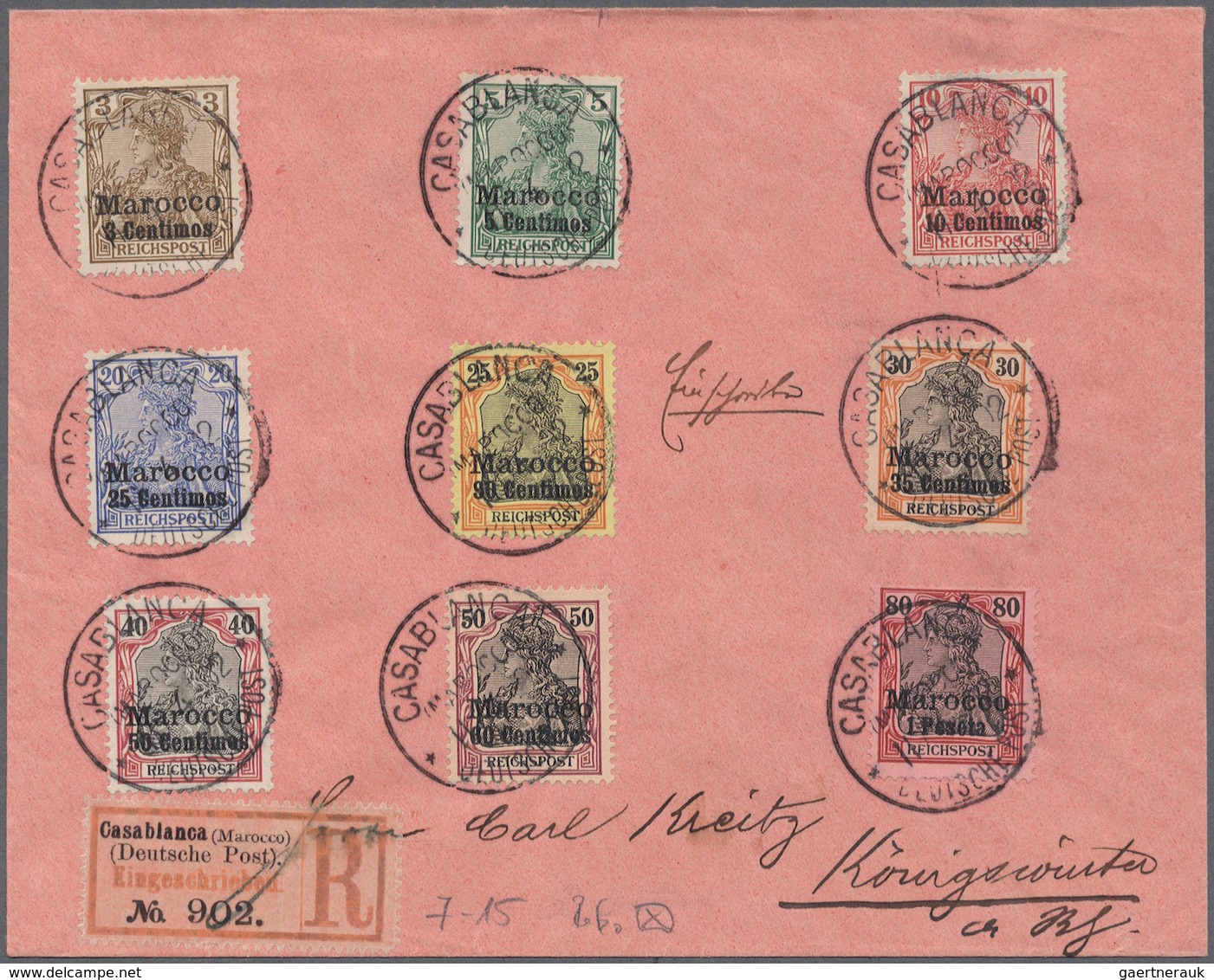 31827 Deutsche Auslandspostämter: 1900 - 1915 (ca.), Posten von 27 Belegen und einigen Briefstücken ab Vor