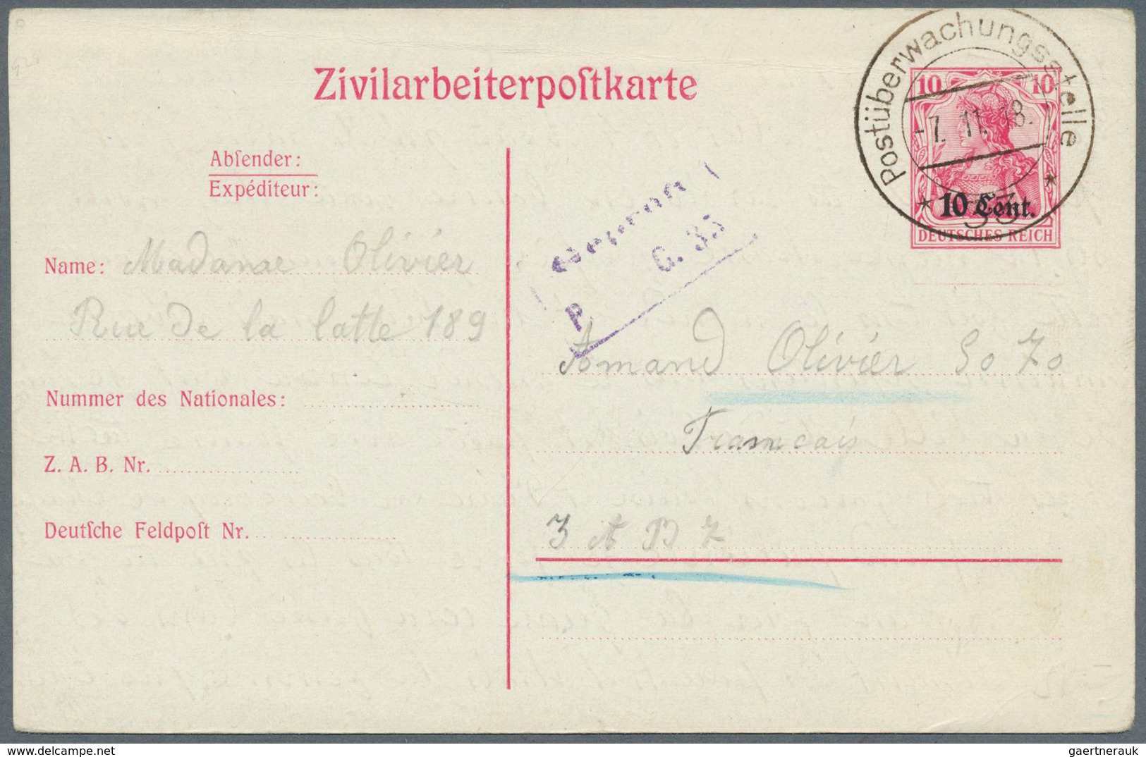 31869 Deutsche Besetzung I. WK: 1914/1918, Interessante Slg. Mit Ca.30 Gebrauchten Ganzsachen, Dabei Dt.Be - Bezetting 1914-18