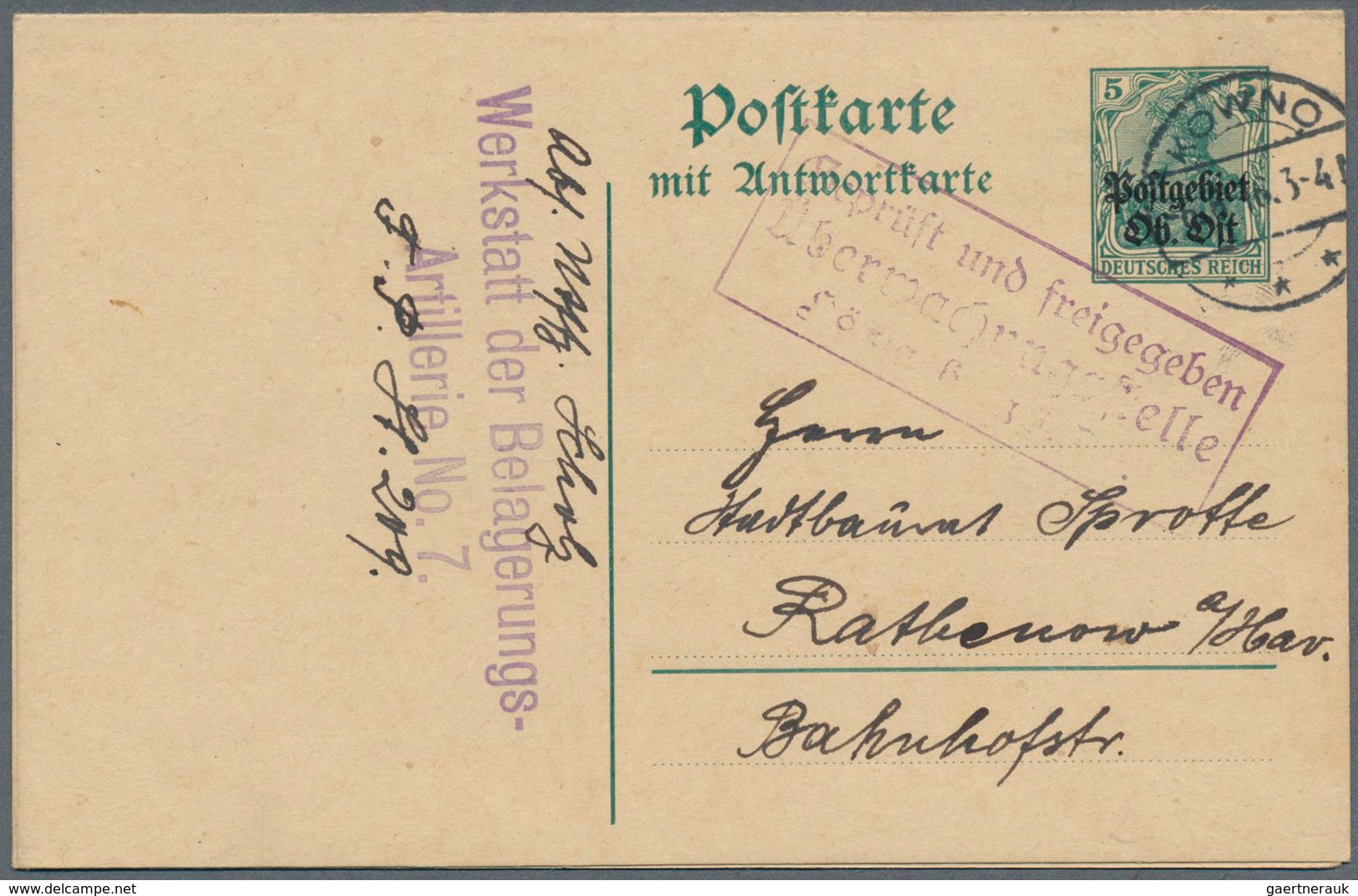 31869 Deutsche Besetzung I. WK: 1914/1918, Interessante Slg. Mit Ca.30 Gebrauchten Ganzsachen, Dabei Dt.Be - Besetzungen 1914-18