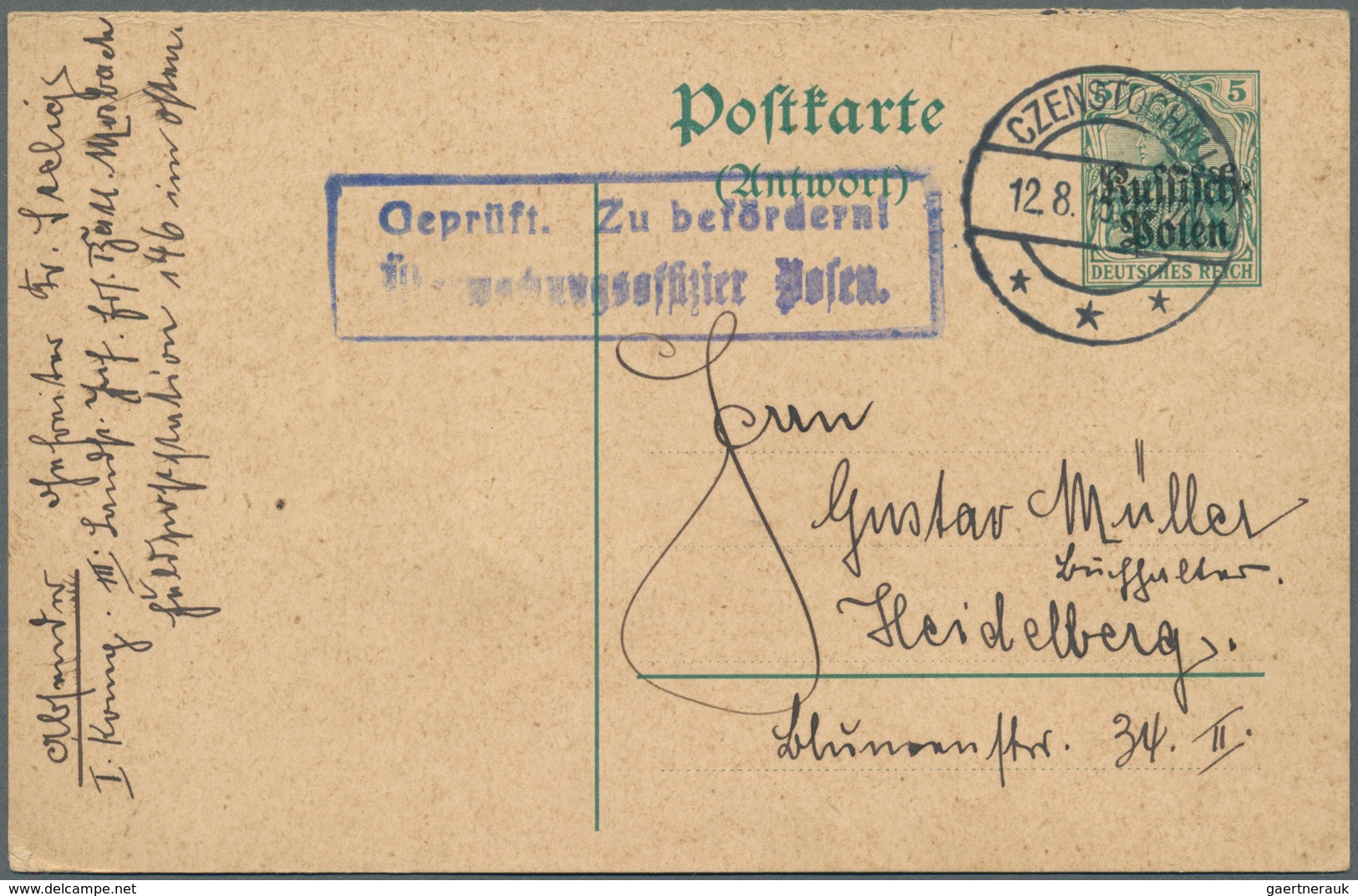 31881 Deutsche Besetzung I. WK: Deutsche Post in Polen: 1914/1918, Lot von sieben Briefen und Karten, dabe