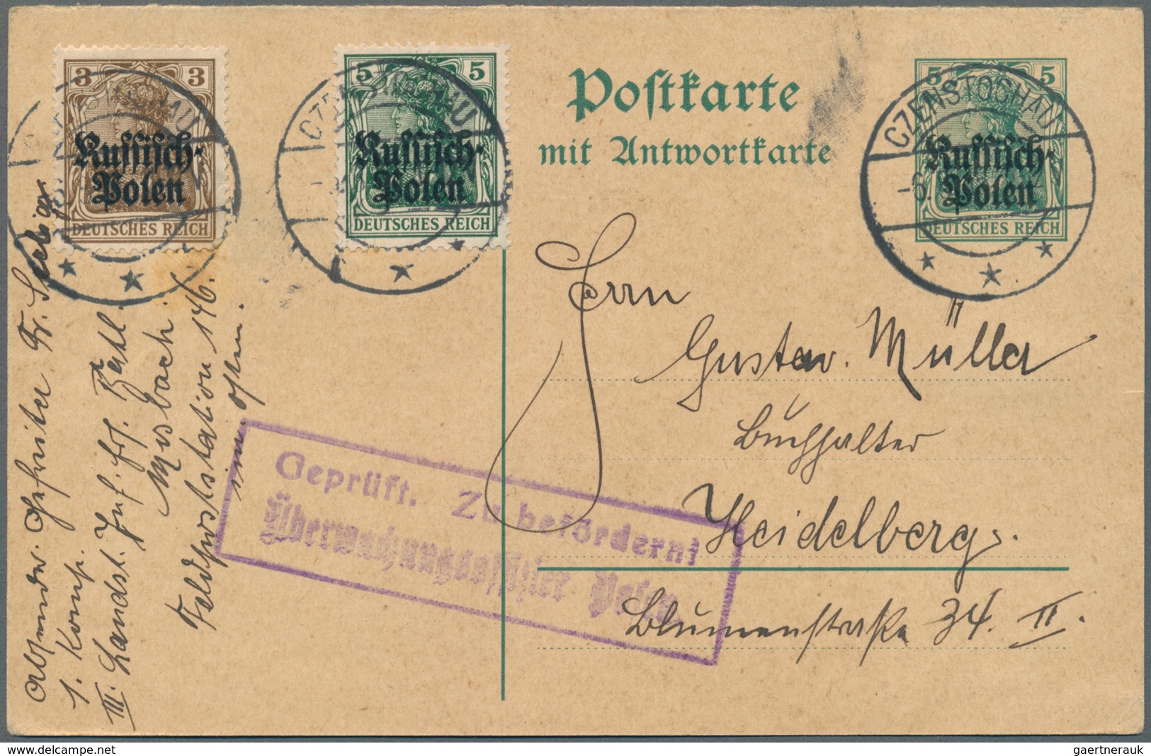 31881 Deutsche Besetzung I. WK: Deutsche Post in Polen: 1914/1918, Lot von sieben Briefen und Karten, dabe