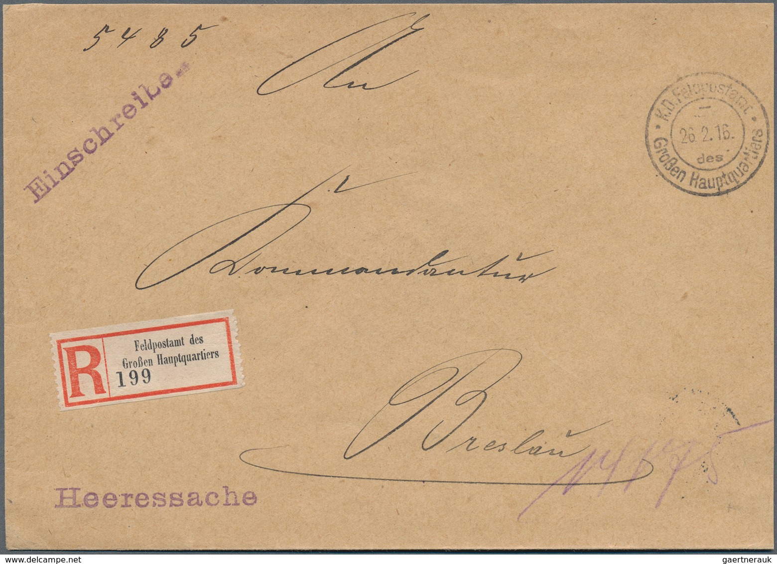 31886 Feldpost 1. Weltkrieg: 1914/1918, 15 Feldposteinschreiben Mit Augenscheinlich Nur Verschiedenen R-Ze - Sonstige & Ohne Zuordnung